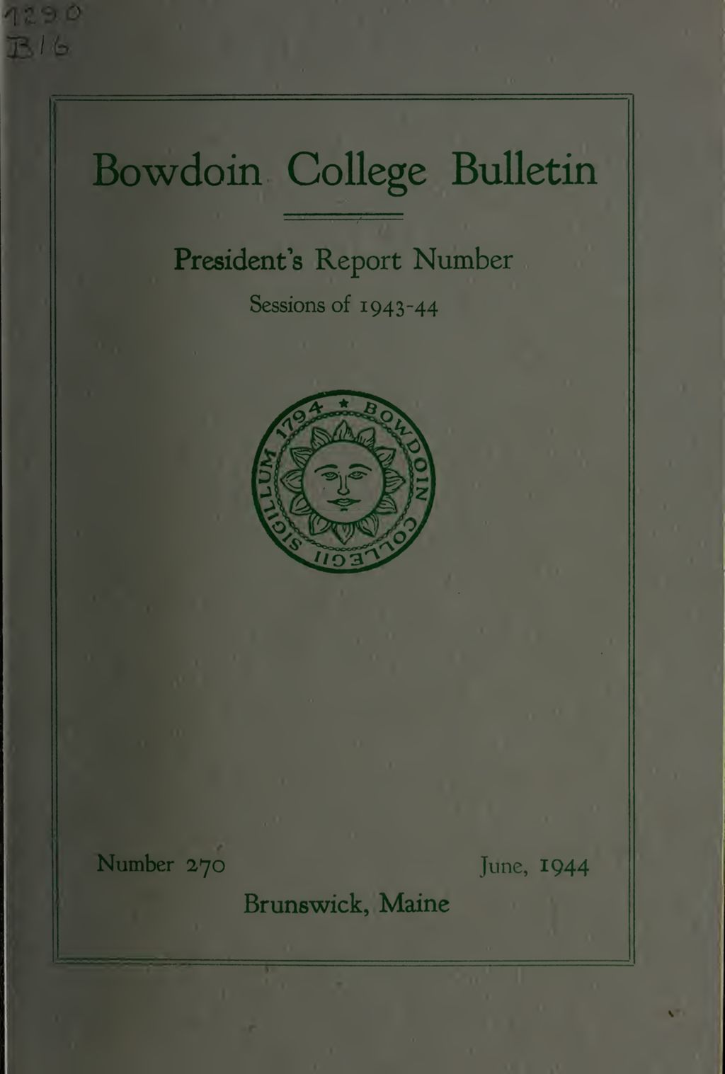 Miniature of Report of the President, Bowdoin College 1943-1944