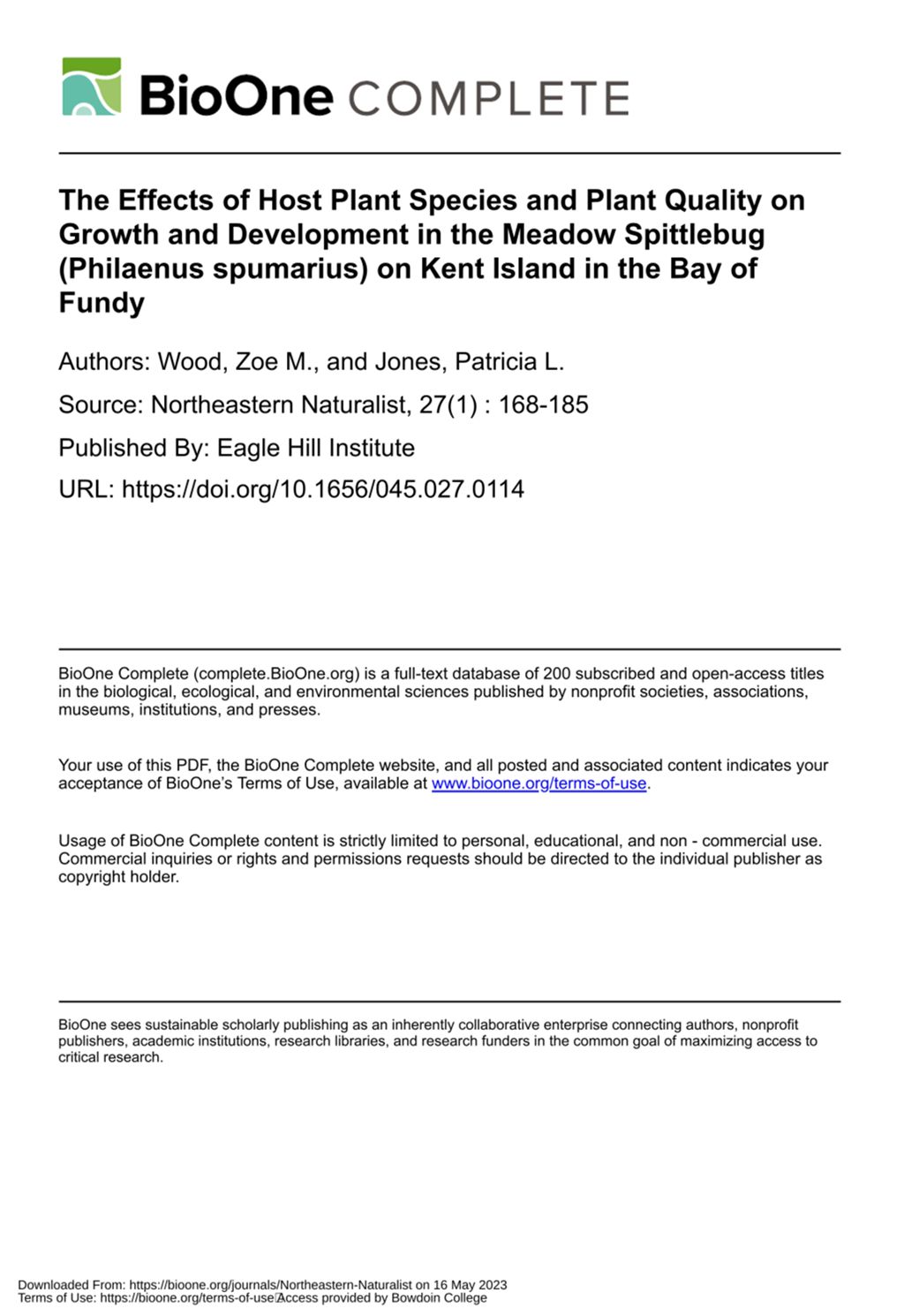 Miniature of The Effects of Host Plant Species and Plant Quality on Growth and Development in the Meadow Spittlebug (Philaenus spumarius) on Kent Island in the Bay of Fundy