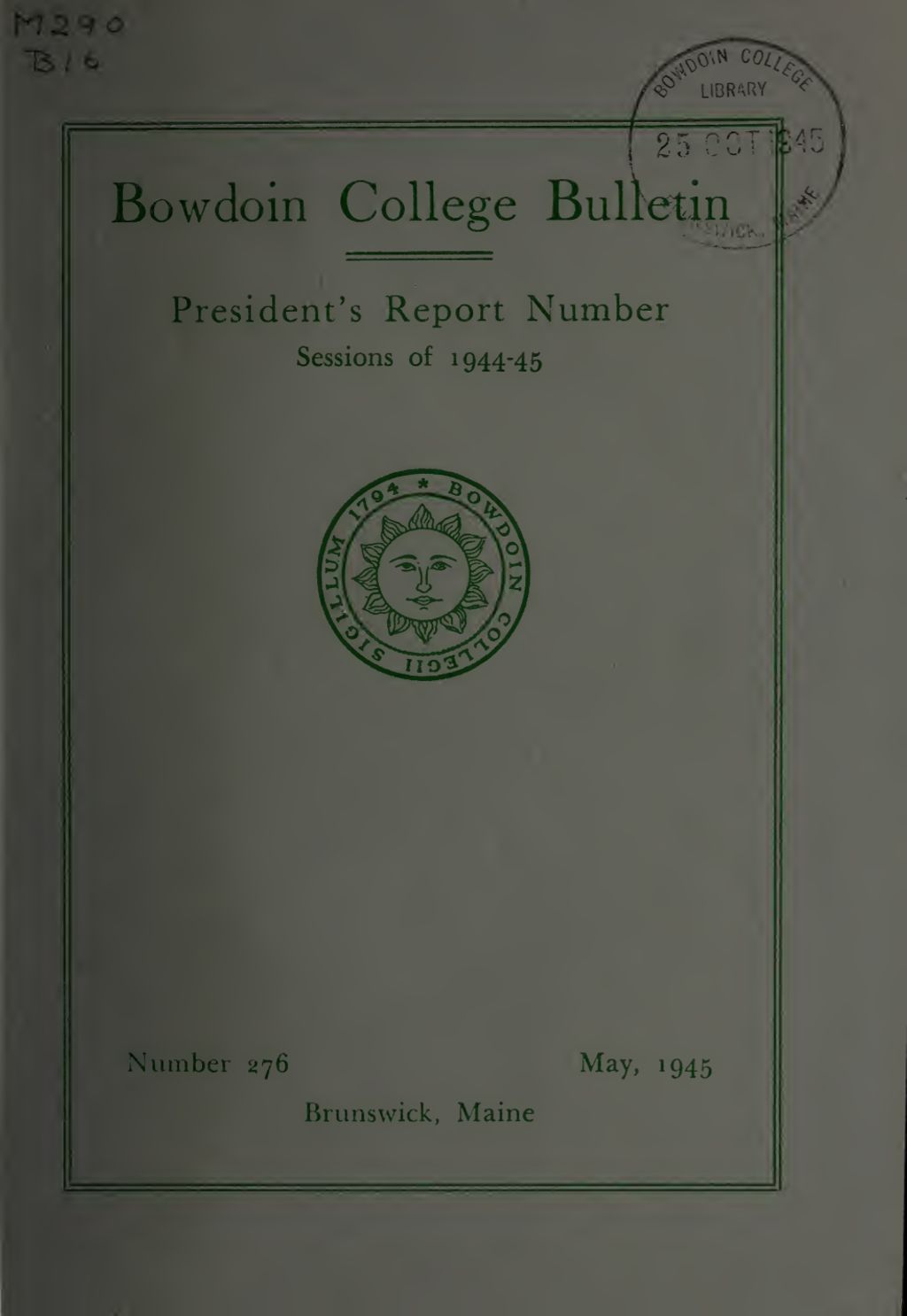 Miniature of Report of the President, Bowdoin College 1944-1945