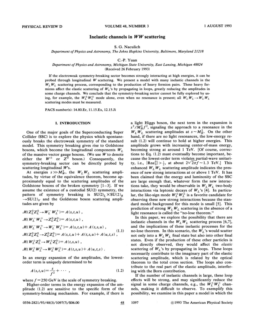 Miniature of Inelastic channels in WW scattering