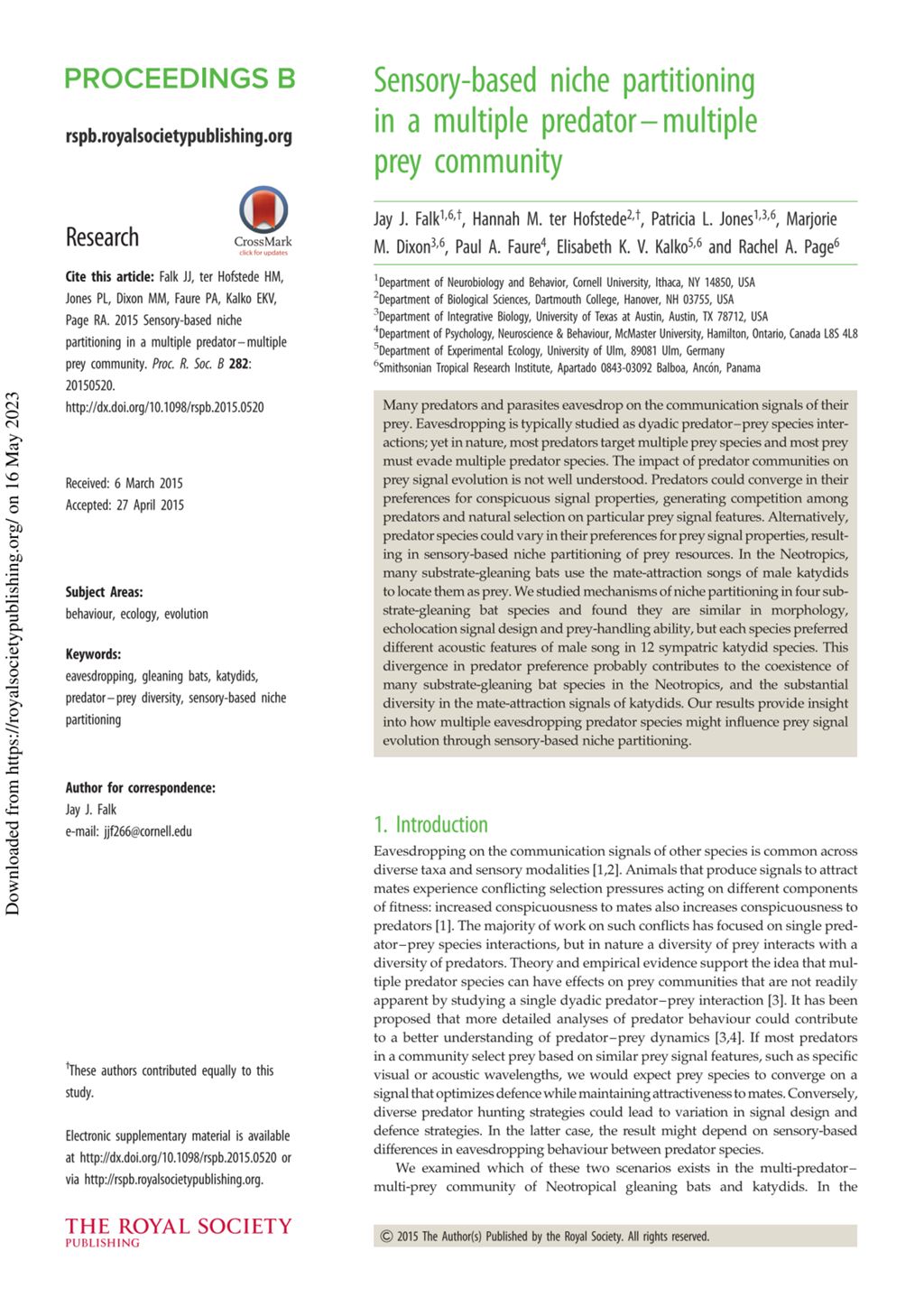 Miniature of Sensory-based niche partitioning in a multiple predator-multiple prey community