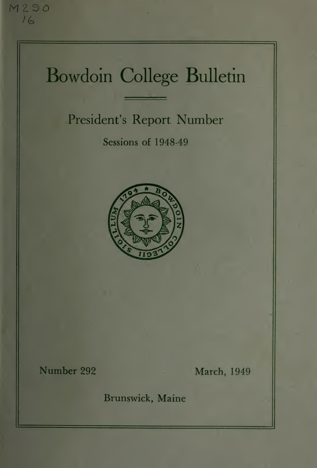 Miniature of Report of the President, Bowdoin College 1948-1949