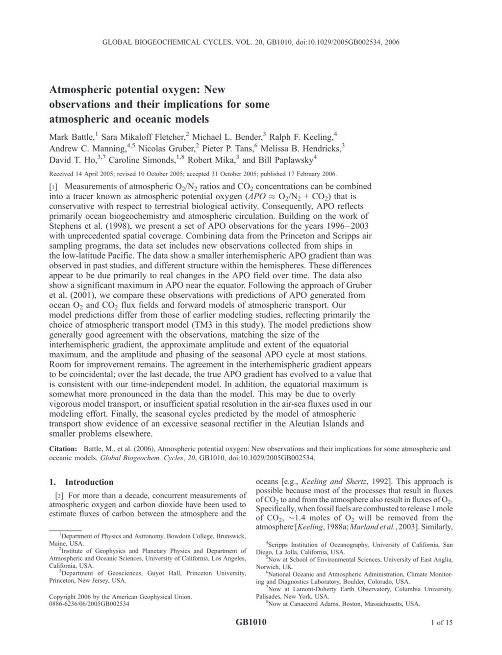 Miniature of Atmospheric potential oxygen: New observations and their implications for some atmospheric and oceanic models