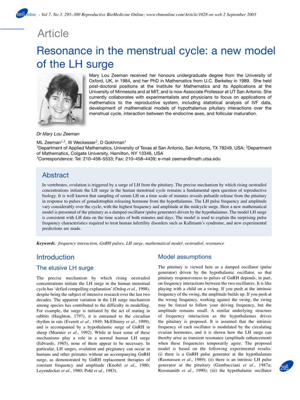 Miniature of Resonance in the menstrual cycle: A new model of the LH surge