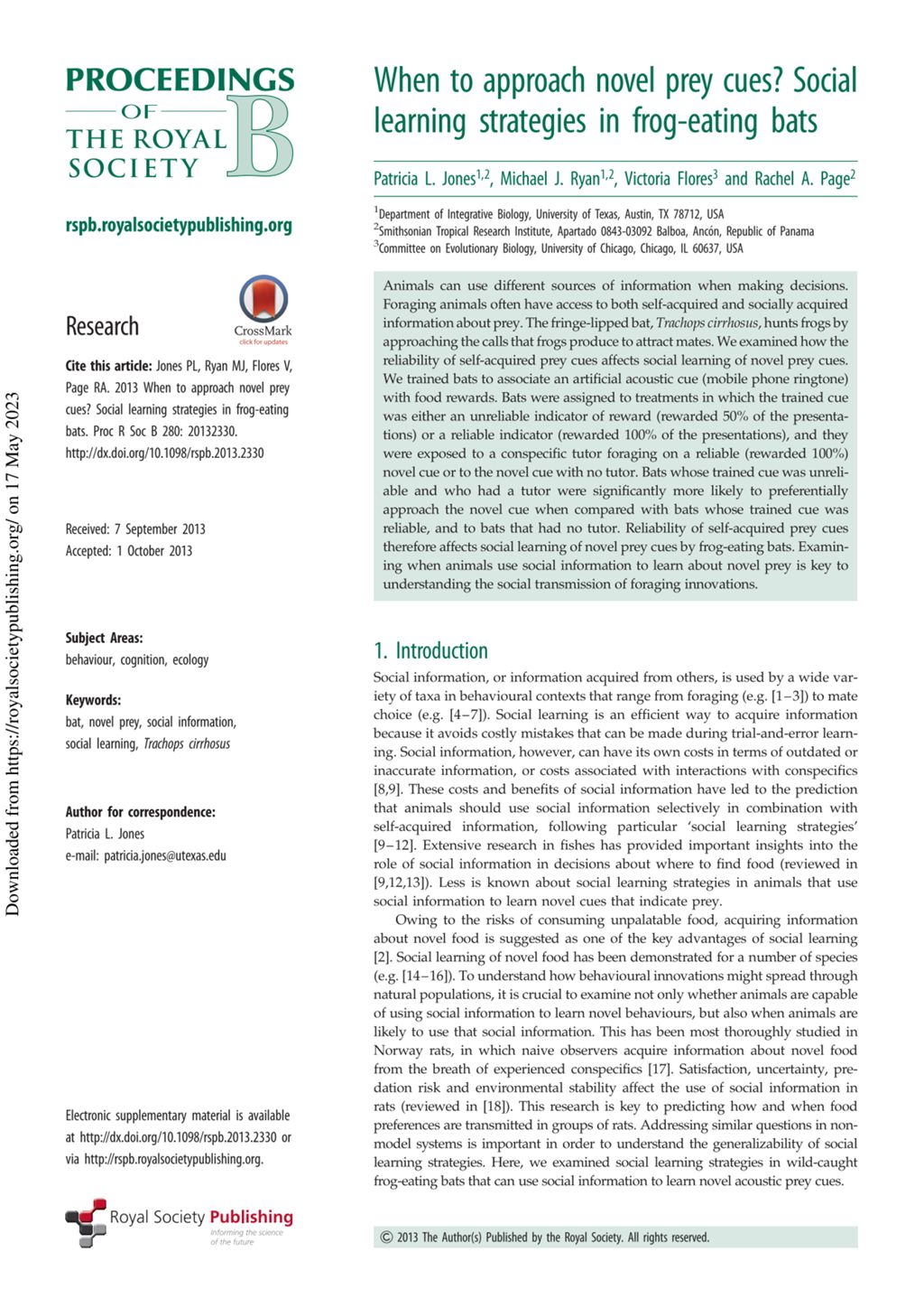 Miniature of When to approach novel prey cues? Social learning strategies in frog-eating bats