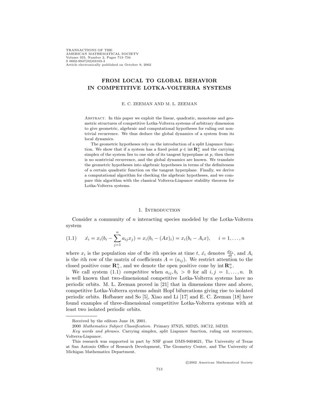 Miniature of From local to global behavior in competitive Lotka-Volterra systems