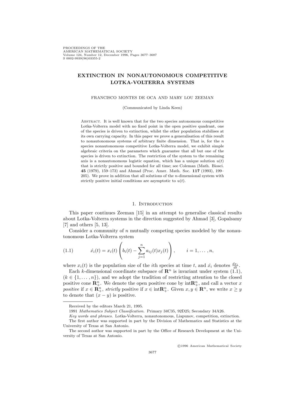 Miniature of Extinction in nonautonomous competitive Lotka-Volterra Systems