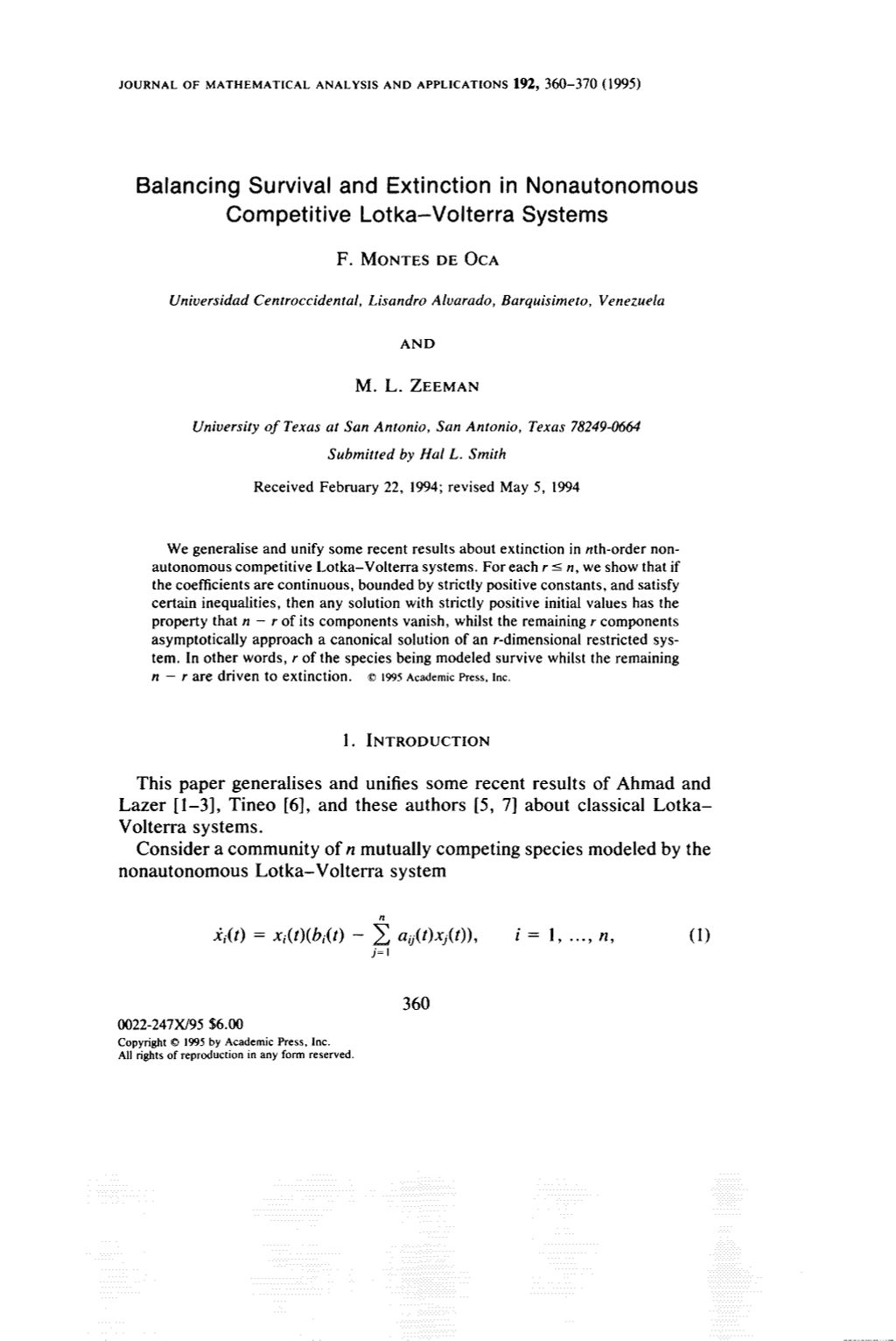 Miniature of Balancing Survival and Extinction in Nonautonomous Competitive Lotka-Volterra Systems