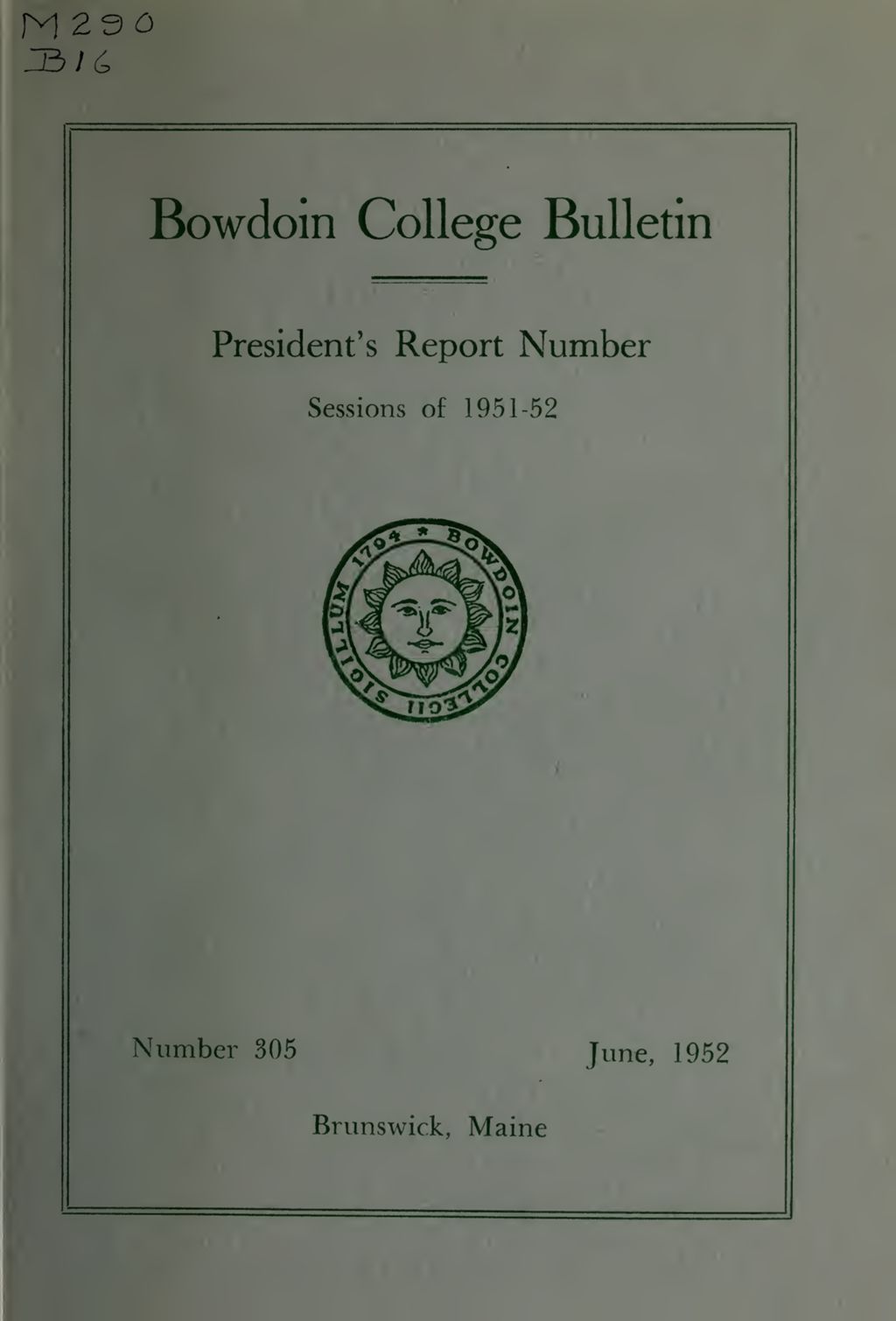 Miniature of Report of the President, Bowdoin College 1951-1952