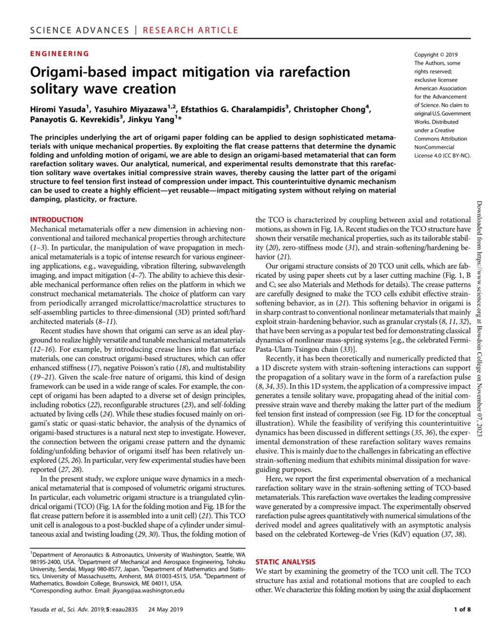 Miniature of Origami-based impact mitigation via rarefaction solitary wave creation