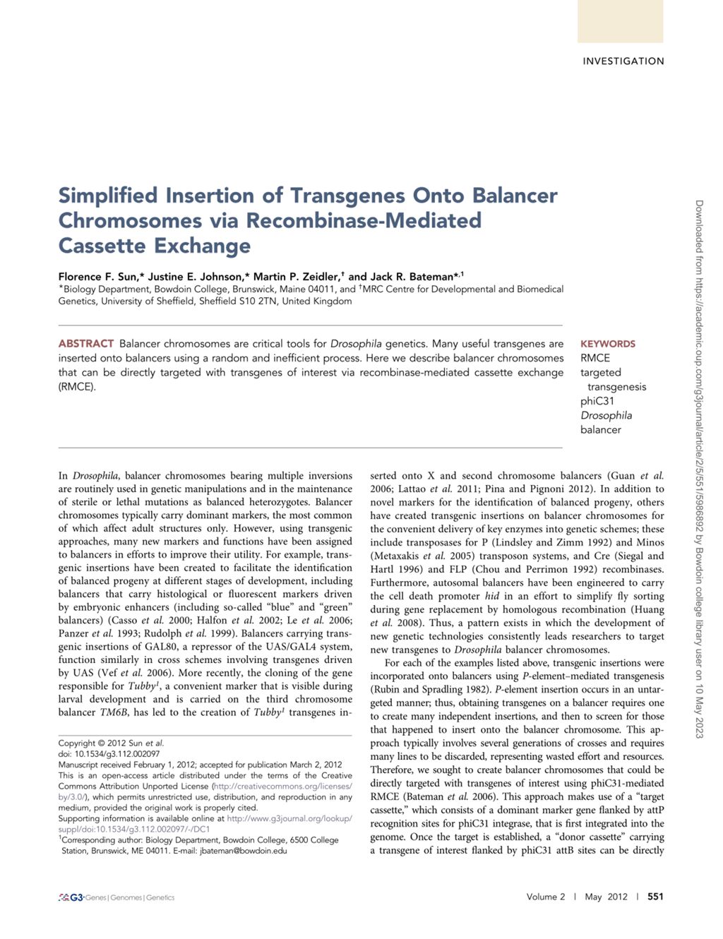 Miniature of Simplified insertion of transgenes onto balancer chromosomes via recombinase-mediated cassette exchange