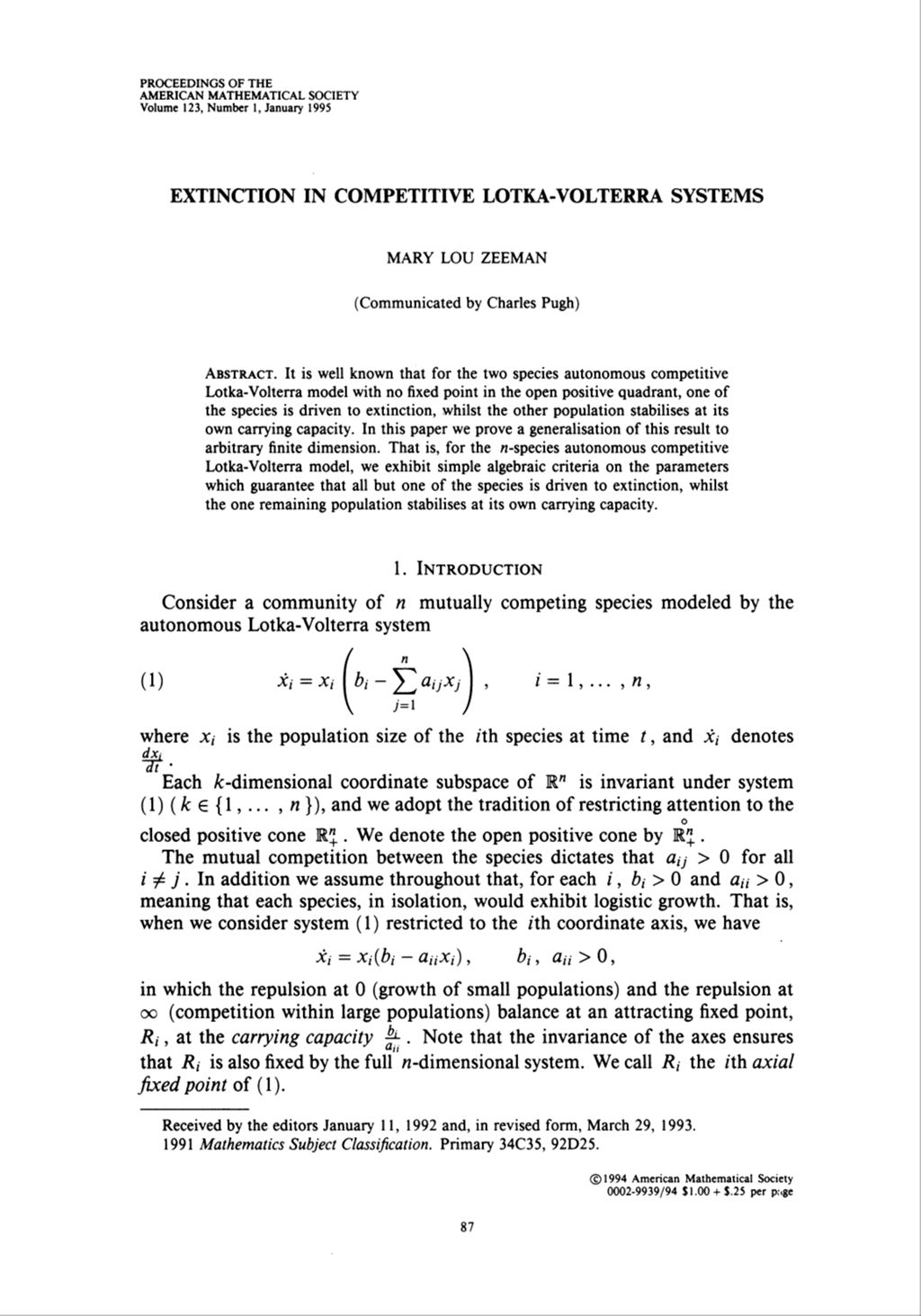 Miniature of Extinction in competitive lotka-volterra systems