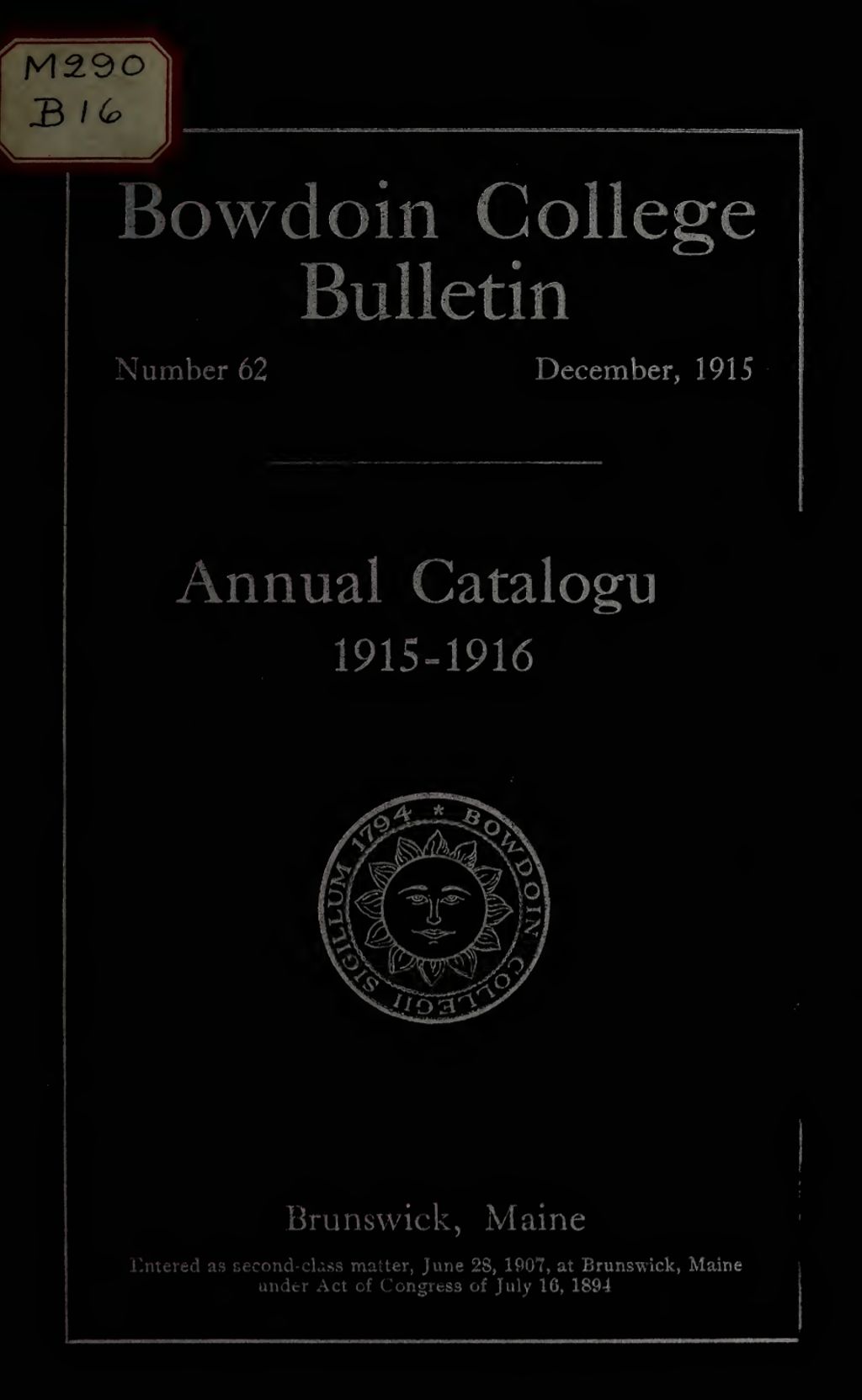 Miniature of Bowdoin College Catalogue (1915-1916)