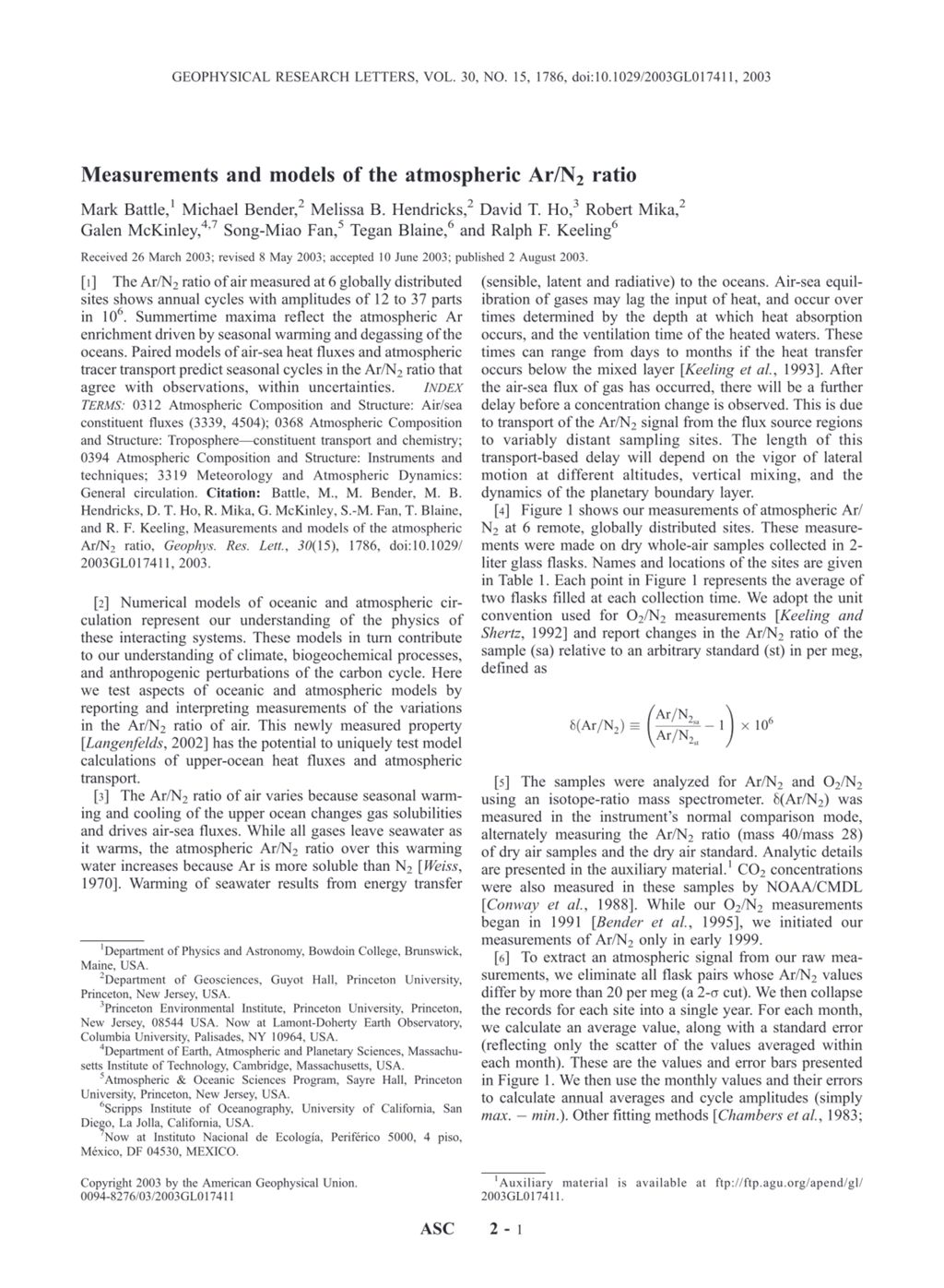 Miniature of Measurements and models of the atmospheric Ar/N2 ratio