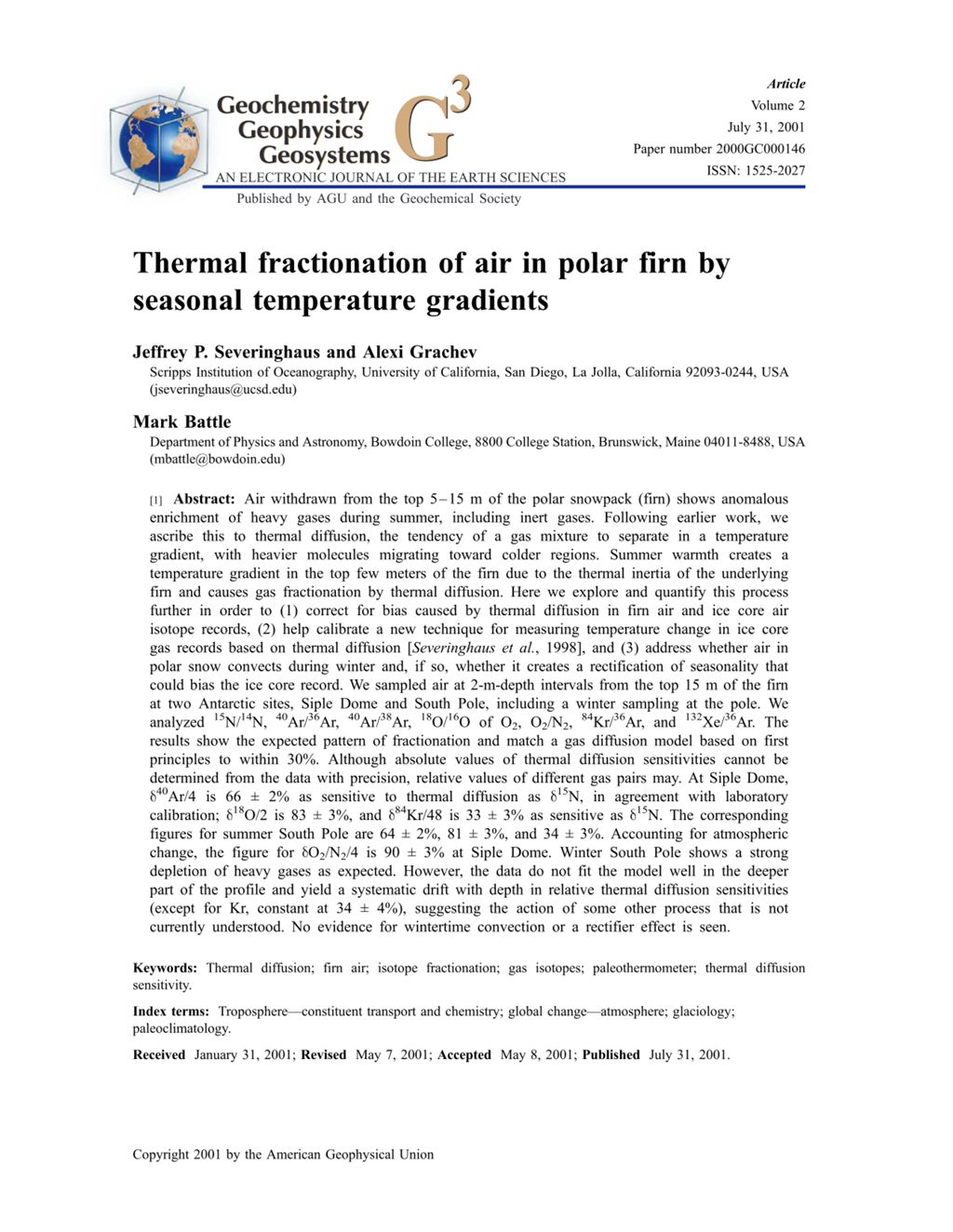 Miniature of Thermal fractionation of air in polar firn by seasonal temperature gradients