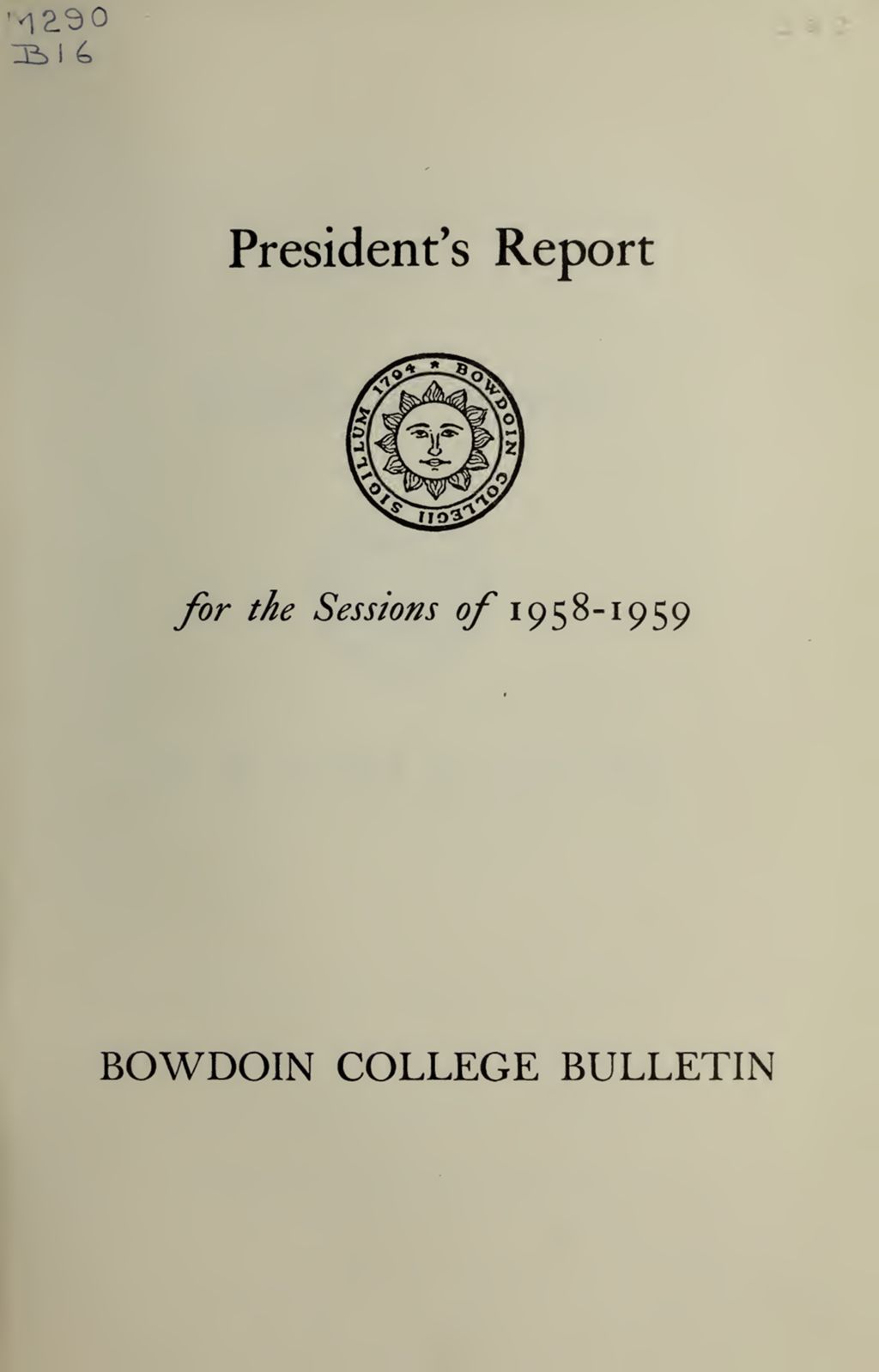 Miniature of Report of the President, Bowdoin College 1958-1959