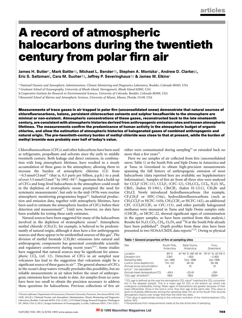 Miniature of A record of atmospheric halocarbons during the twentieth century from polar firn air