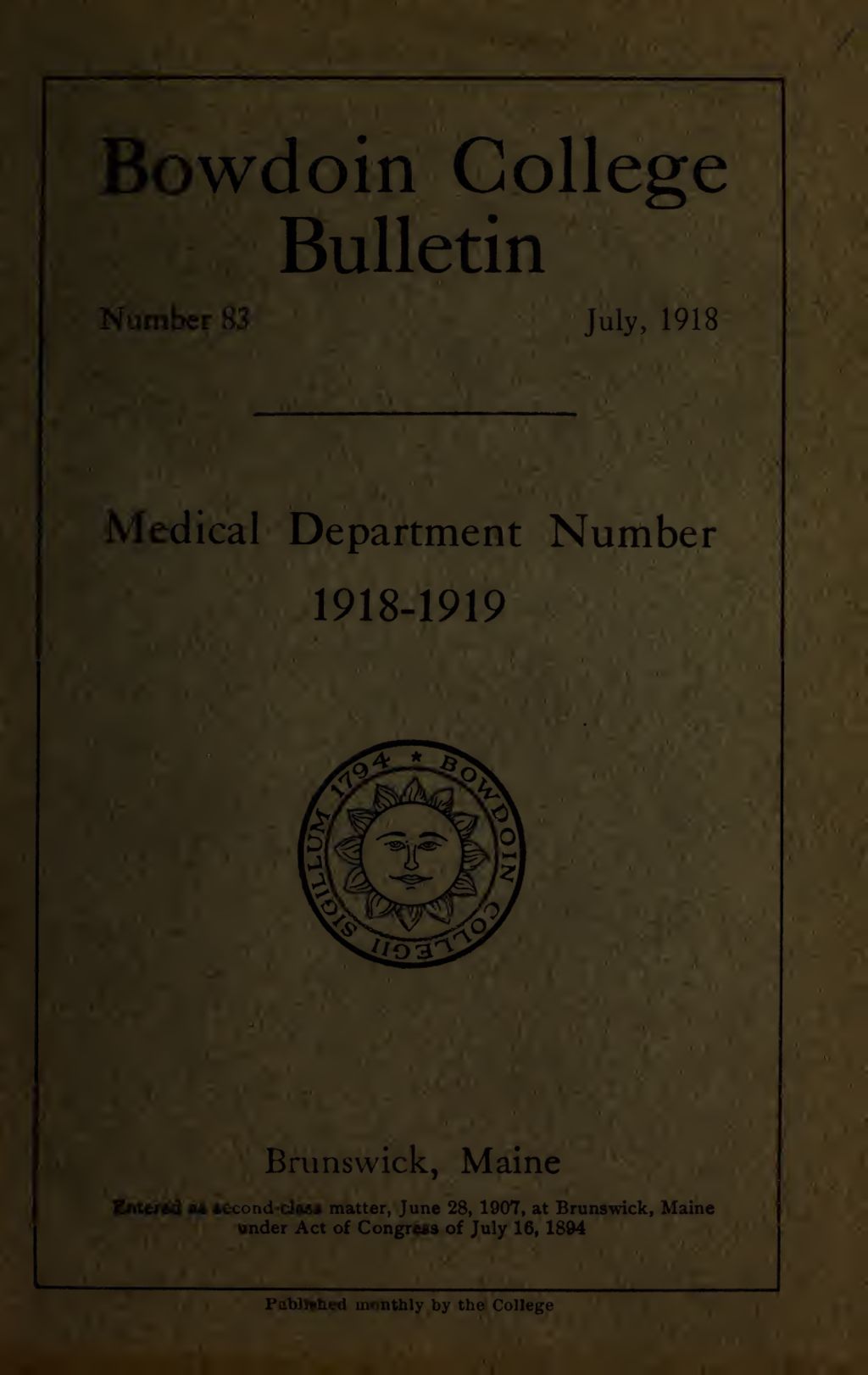 Miniature of Bowdoin College - Medical School of Maine Catalogue  (1918-1919)