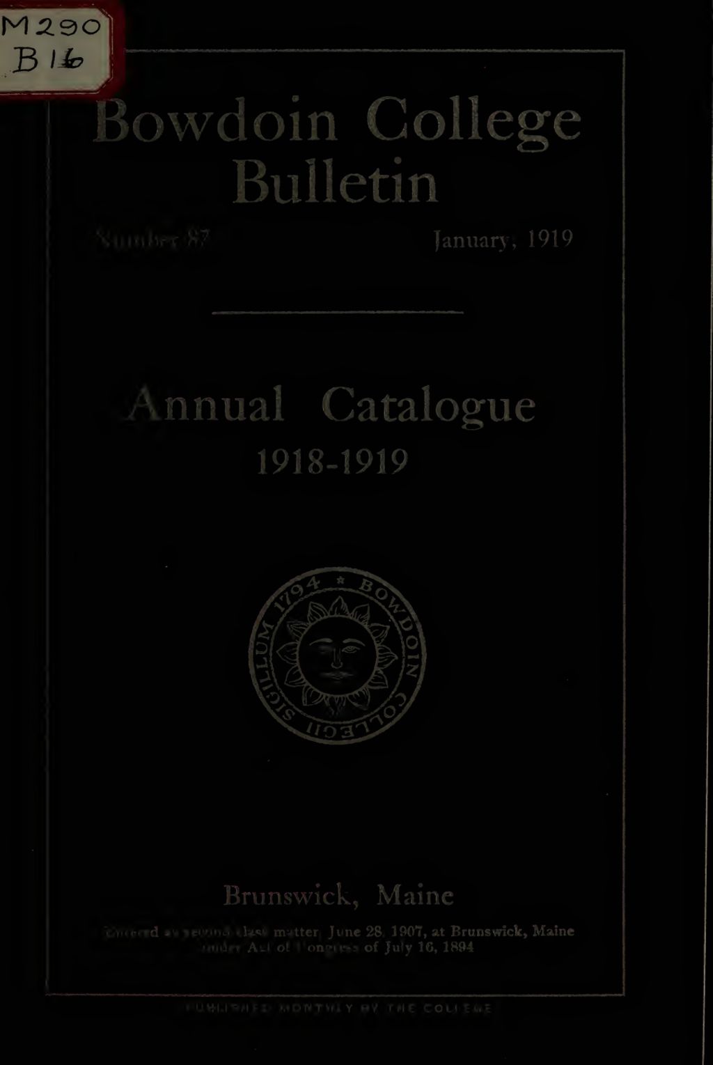 Miniature of Bowdoin College Catalogue (1918-1919)