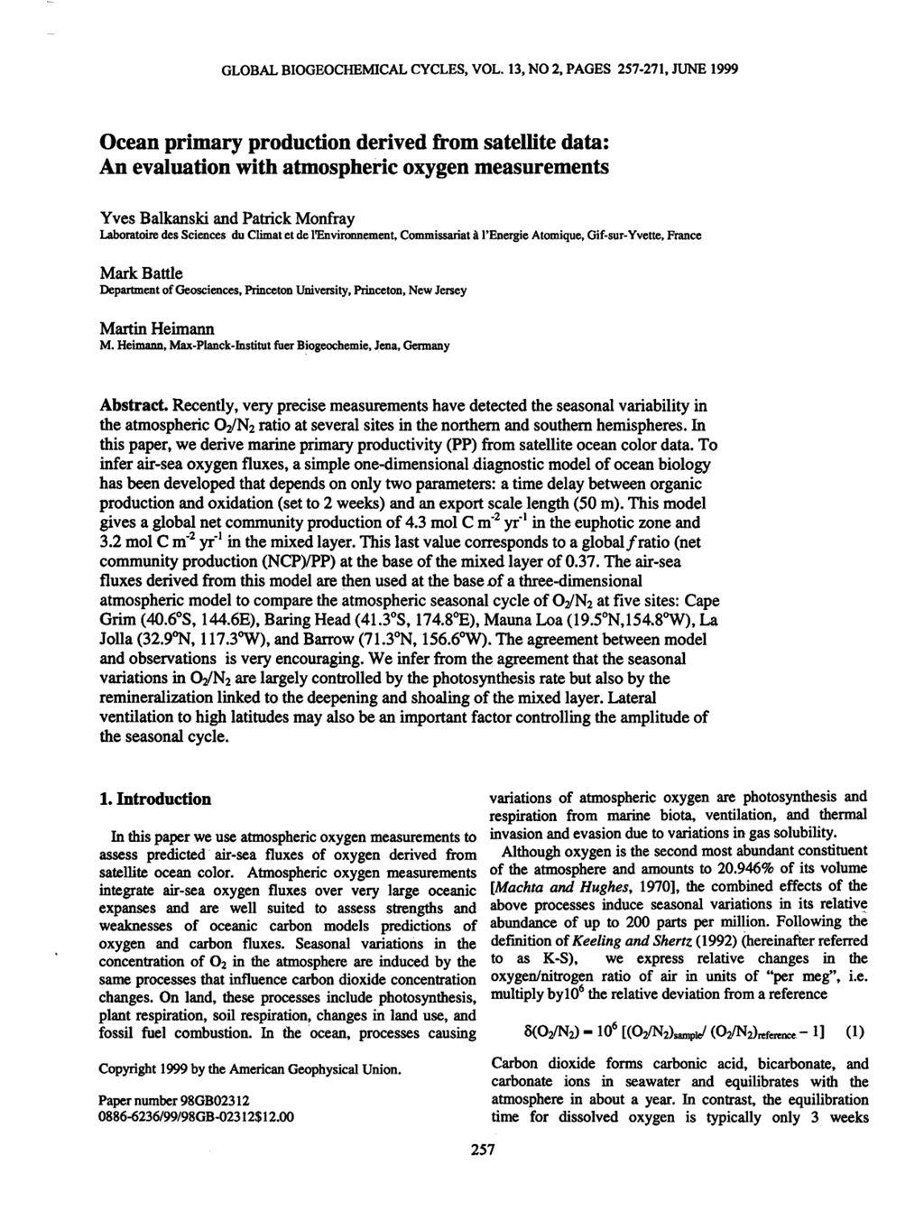 Miniature of Ocean primary production derived from satellite data: An evaluation with atmospheric oxygen measurements