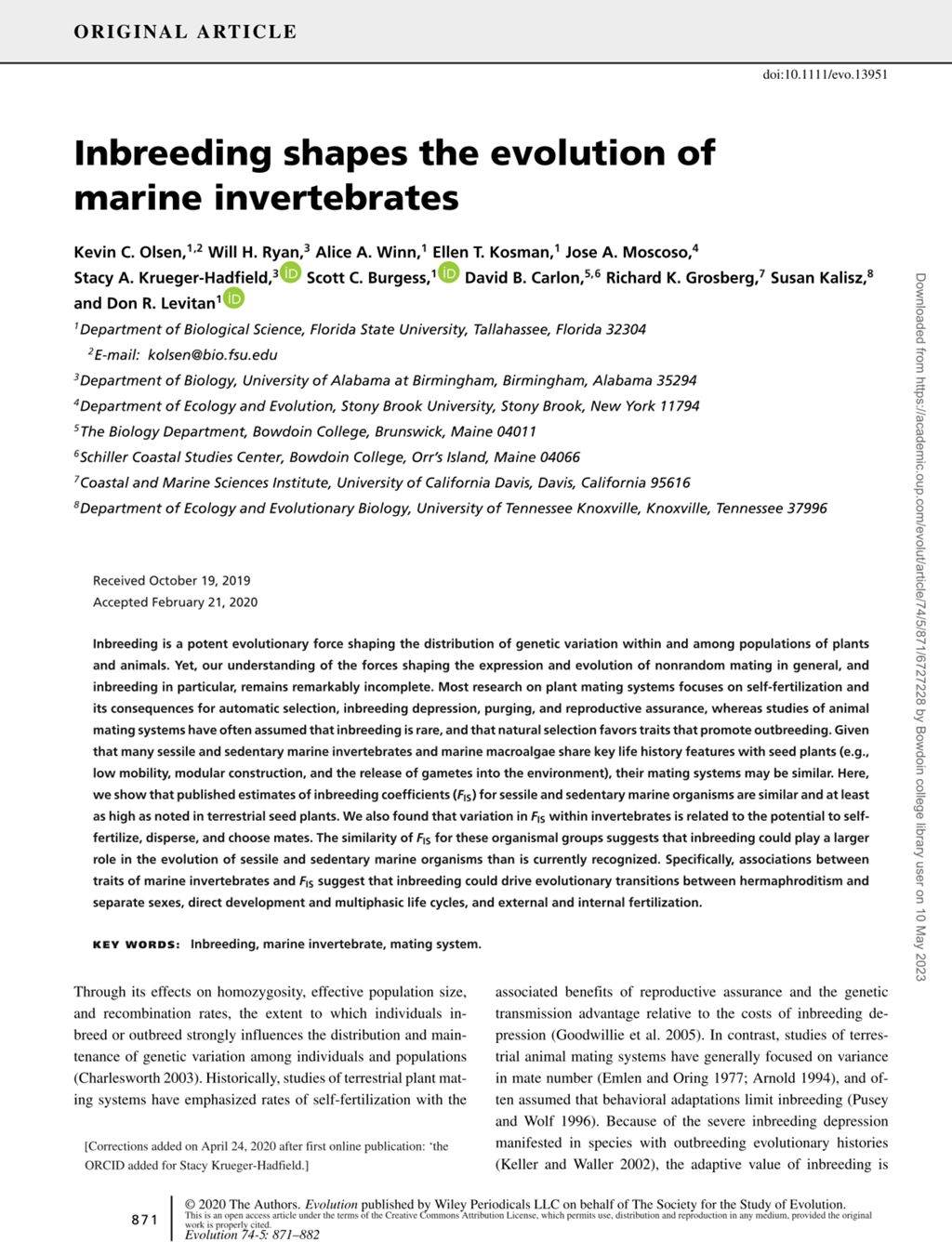 Miniature of Inbreeding shapes the evolution of marine invertebrates