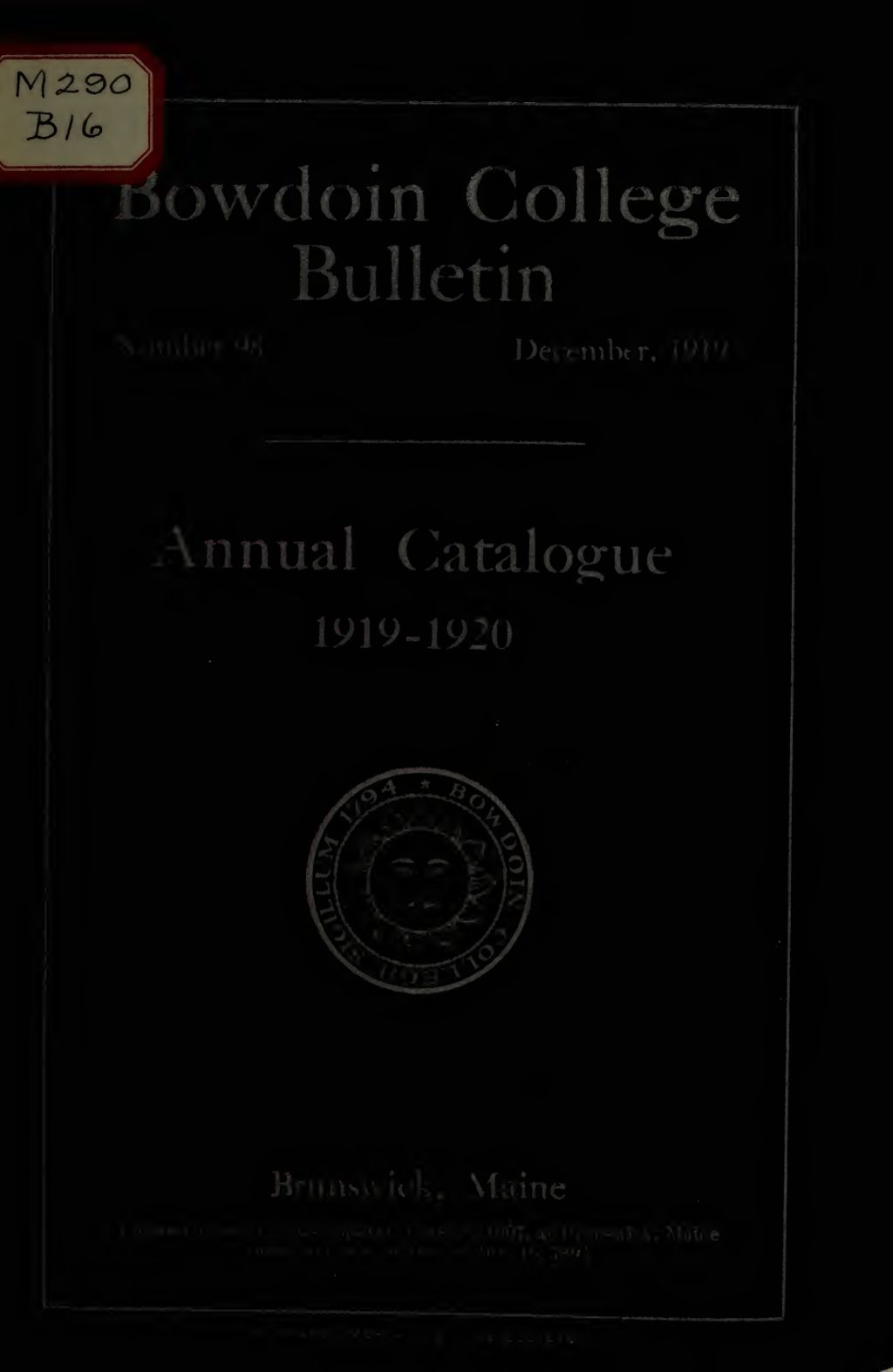 Miniature of Bowdoin College Catalogue (1919-1920)