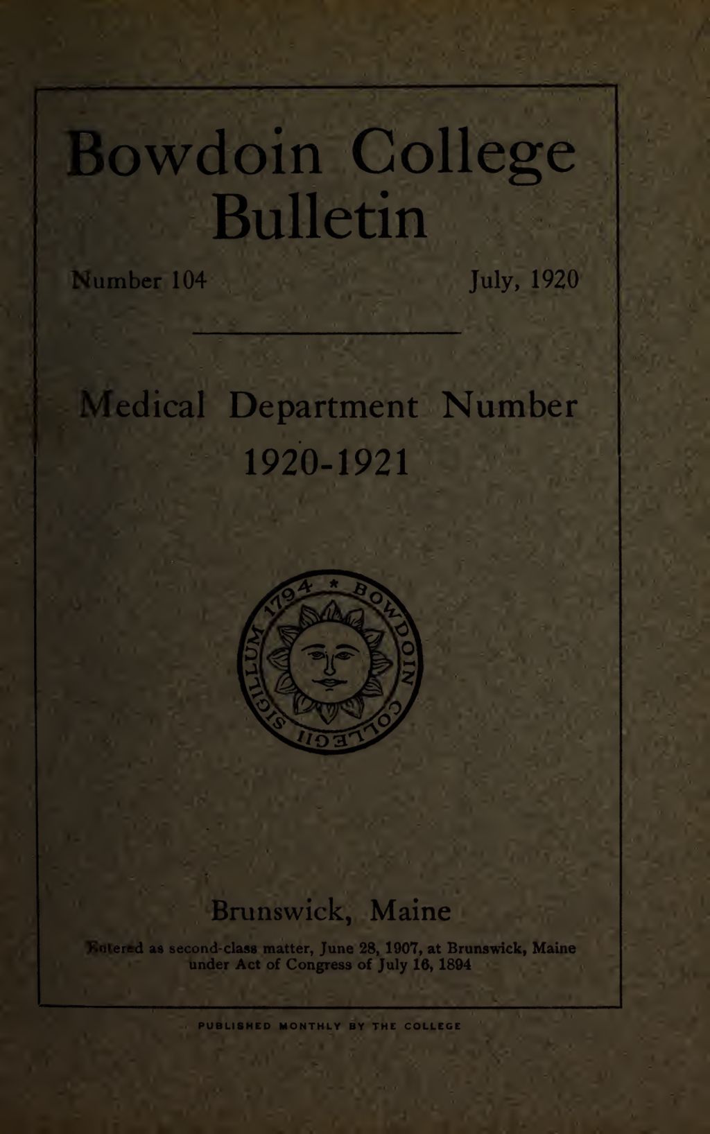 Miniature of Bowdoin College - Medical School of Maine Catalogue  (1920-1921)