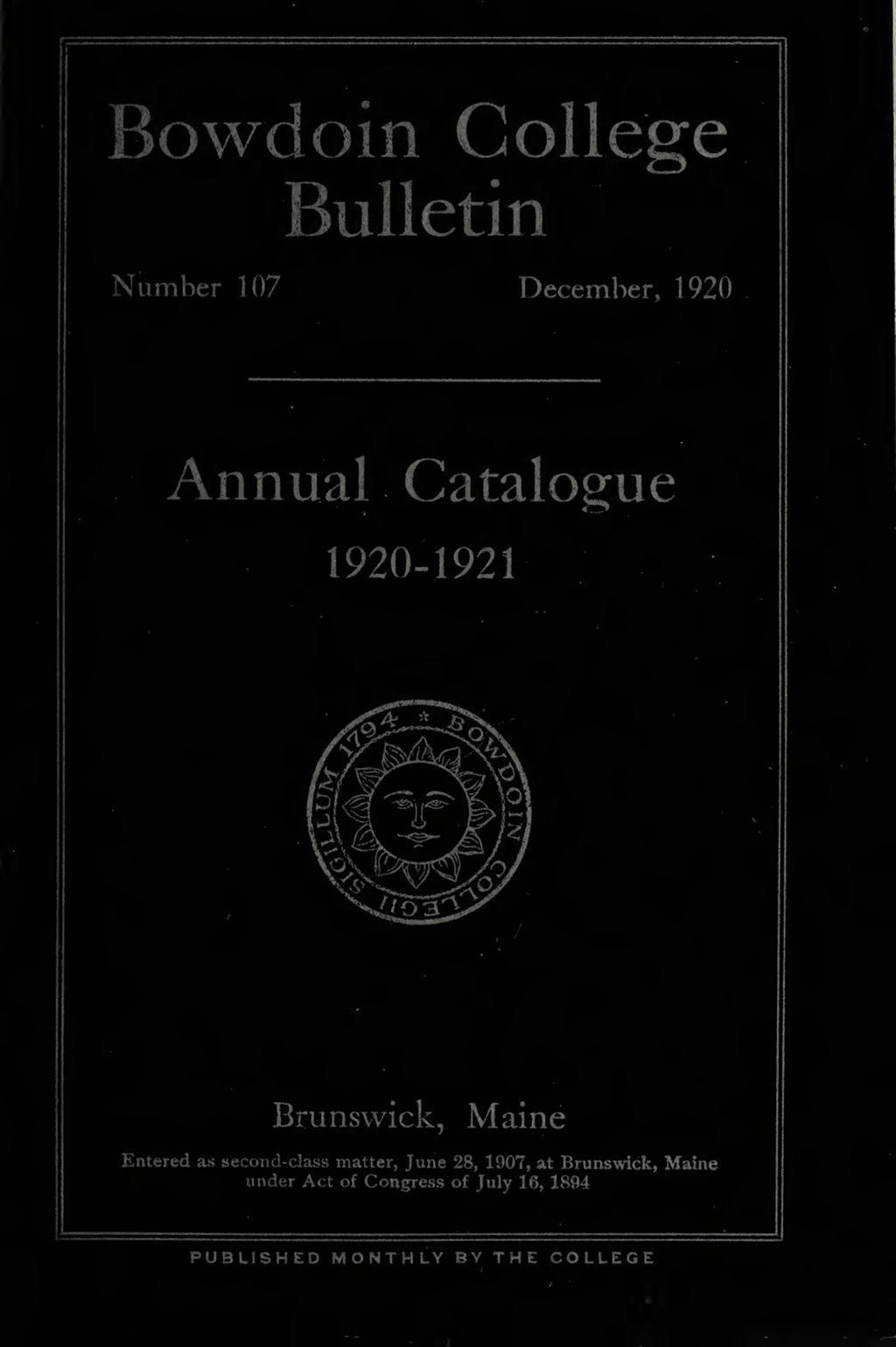 Miniature of Bowdoin College Catalogue (1920-1921)