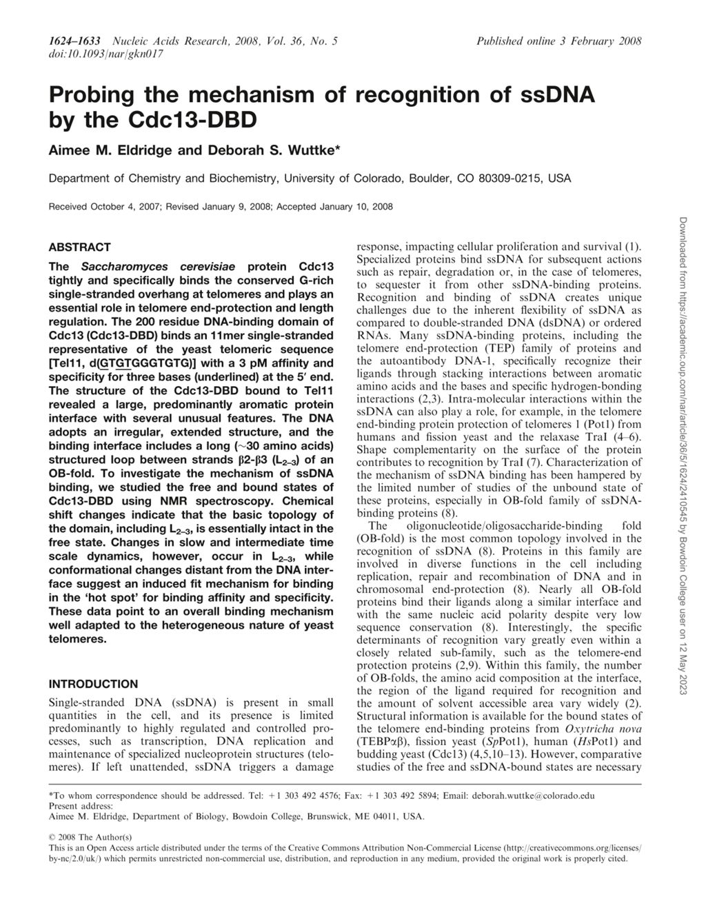 Miniature of Probing the mechanism of recognition of ssDNA by the Cdc13-DBD