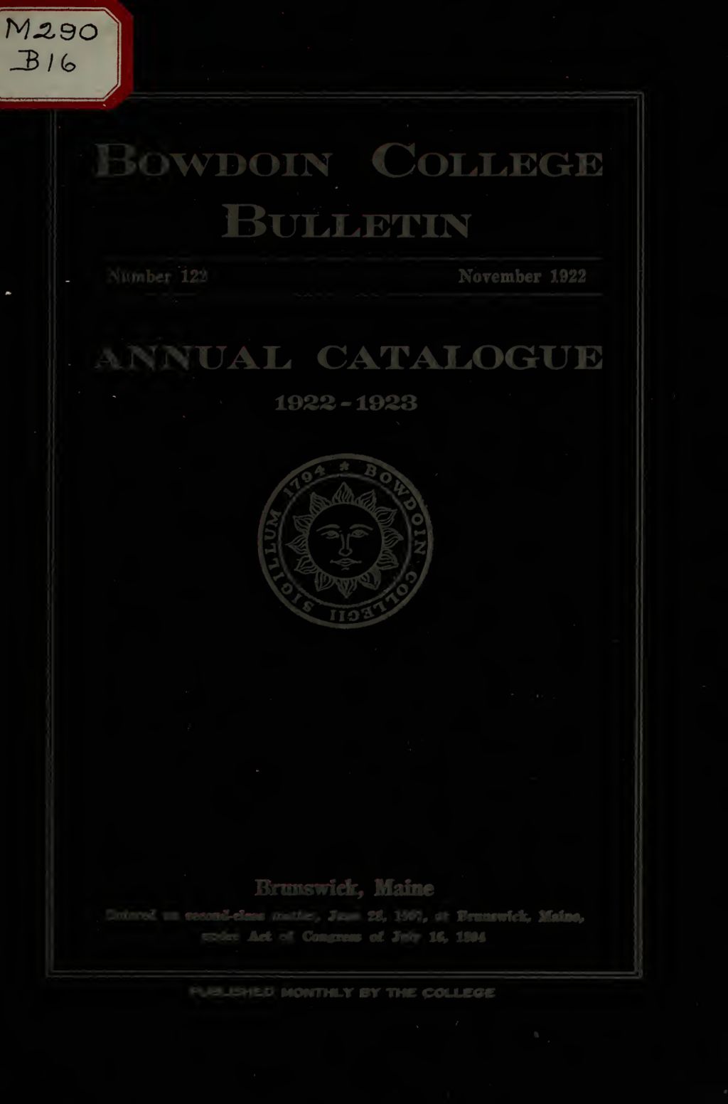 Miniature of Bowdoin College Catalogue (1922-1923)