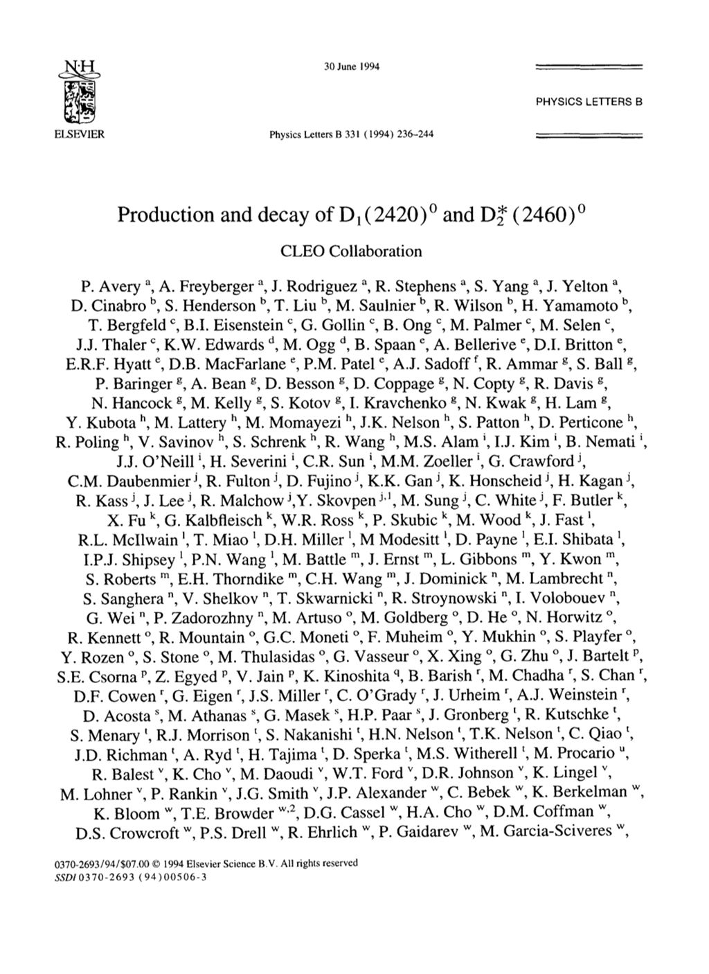 Miniature of Production and decay of D1 (2420)<sup>0</sup> and D2<sup>*</sup> (2460)<sup>0</sup>