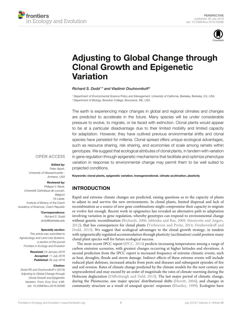 Miniature of Adjusting to Global change through clonal growth and epigenetic variation