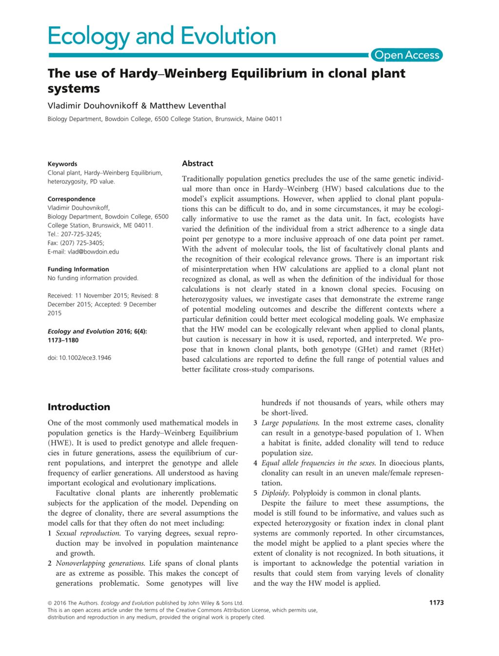 Miniature of The use of Hardy-Weinberg Equilibrium in clonal plant systems