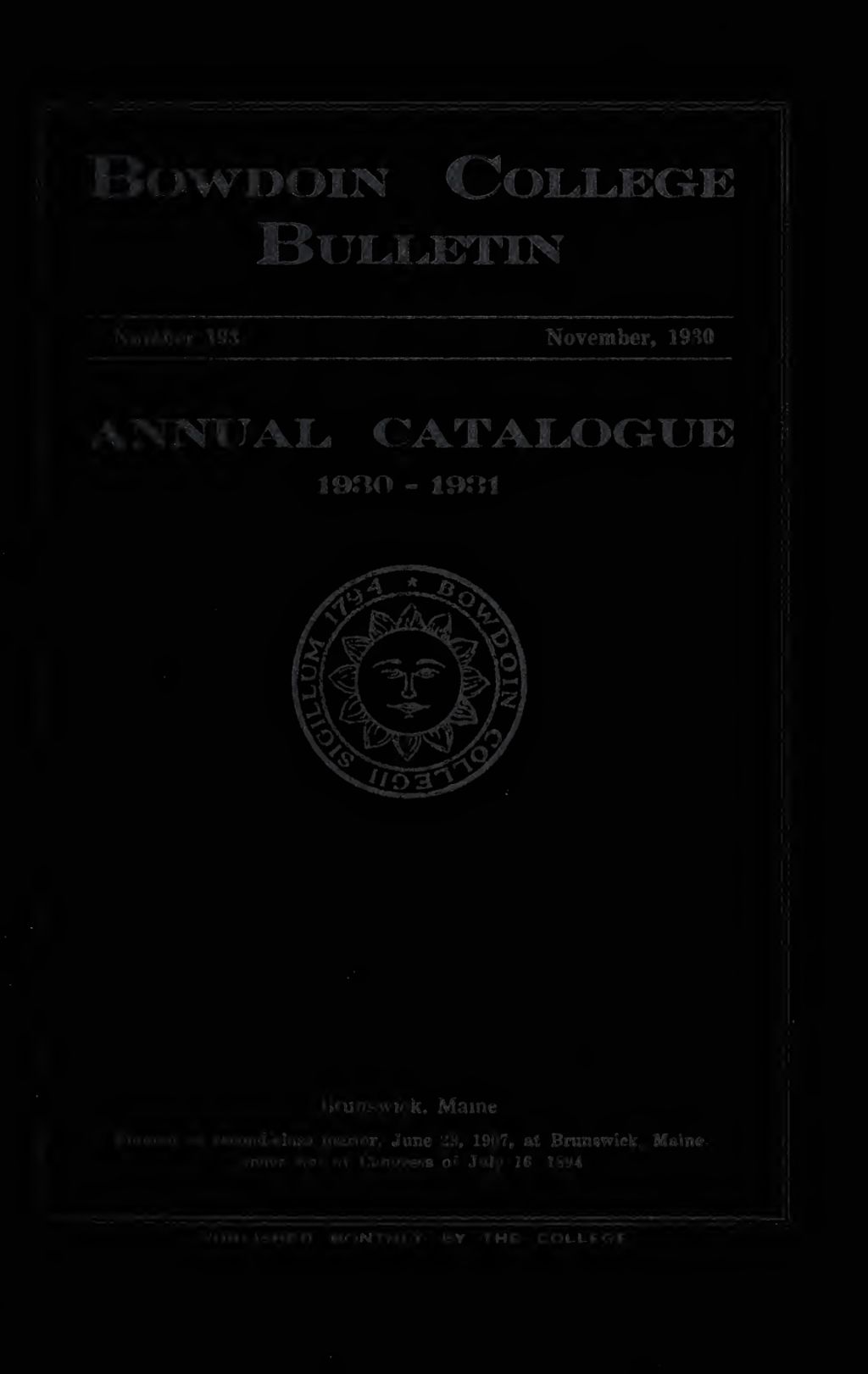 Miniature of Bowdoin College Catalogue (1930-1931)