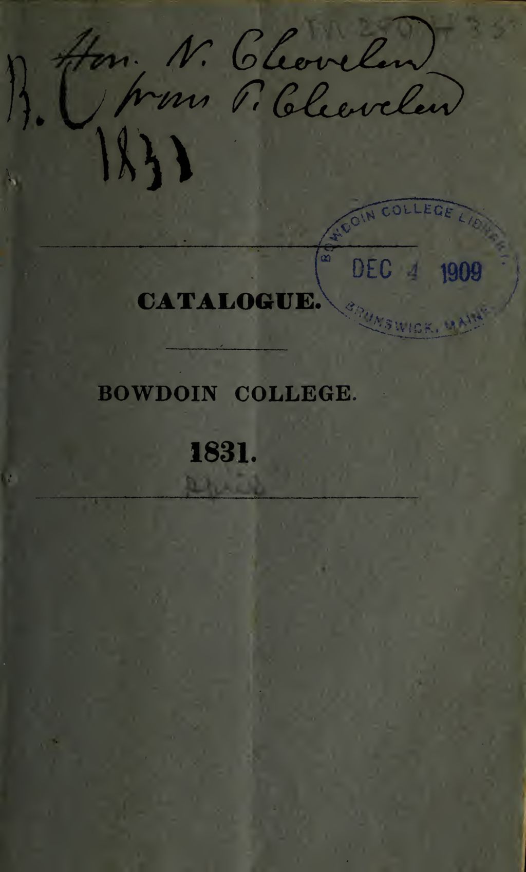 Miniature of Bowdoin College Catalogue (1831 Apr)