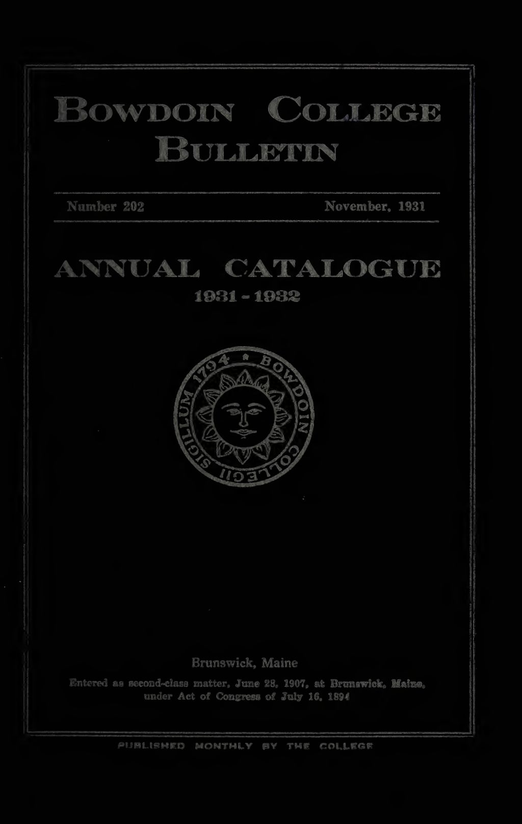 Miniature of Bowdoin College Catalogue (1931-1932)