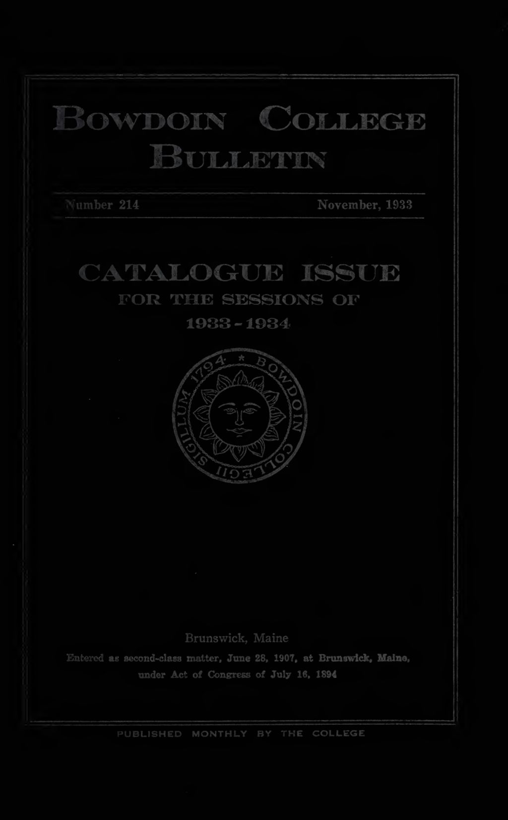 Miniature of Bowdoin College Catalogue (1933-1934)