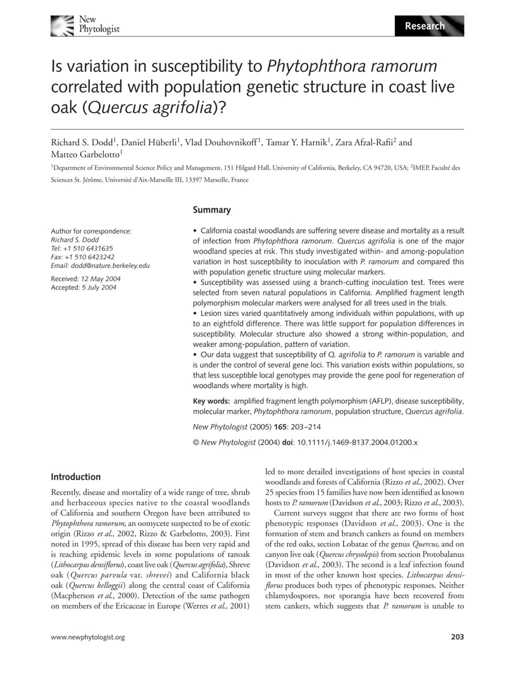 Miniature of Is variation in susceptibility to Phytophthora ramorum correlated with population genetic structure in coast live oak (Quercus agrifolia)?