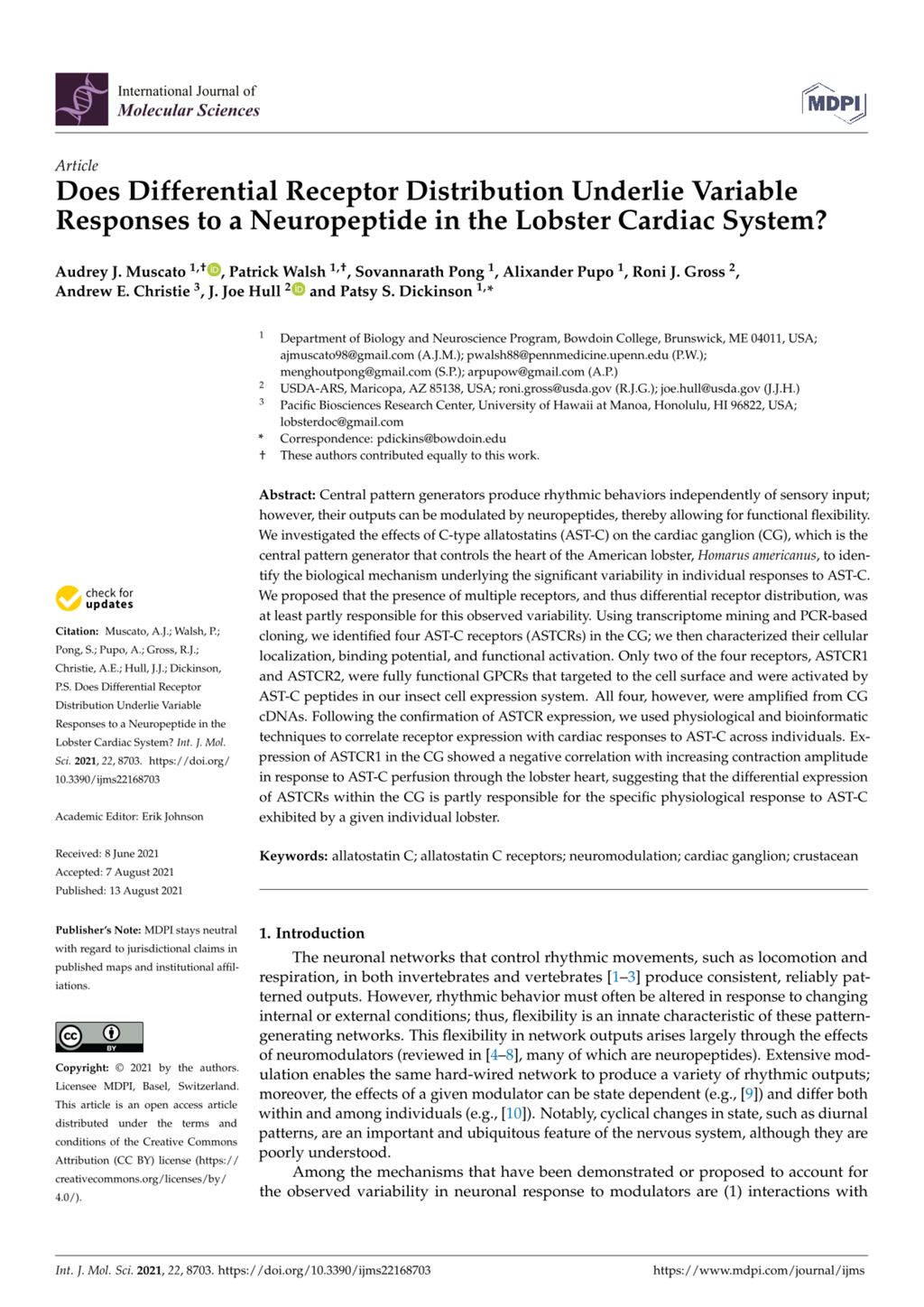 Miniature of Does differential receptor distribution underlie variable responses to a neuropeptide in the lobster cardiac system?