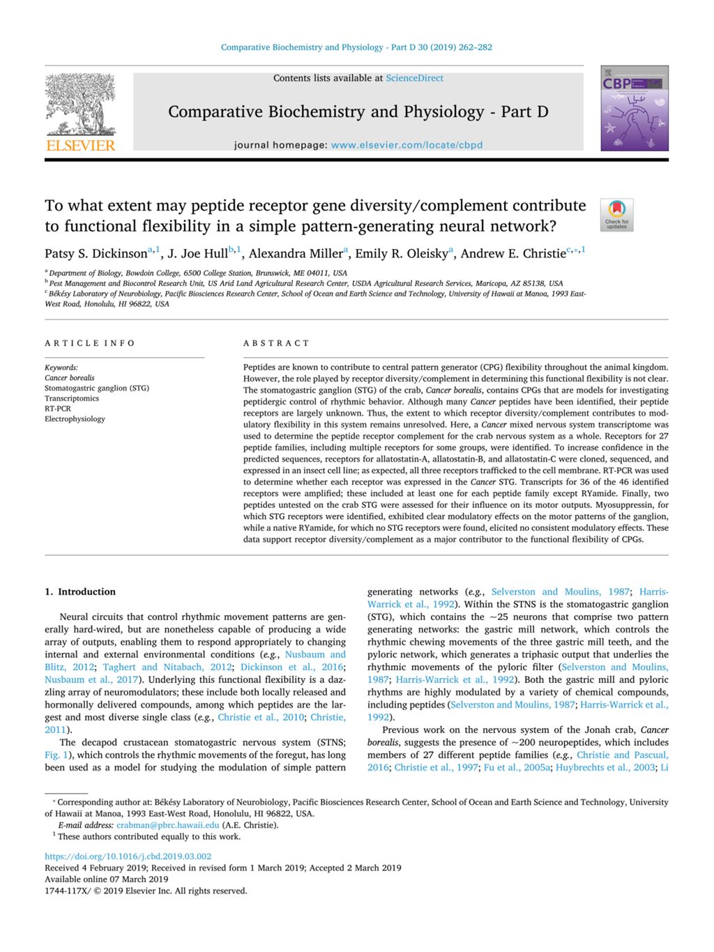 Miniature of To what extent may peptide receptor gene diversity/complement contribute to functional flexibility in a simple pattern-generating neural network?