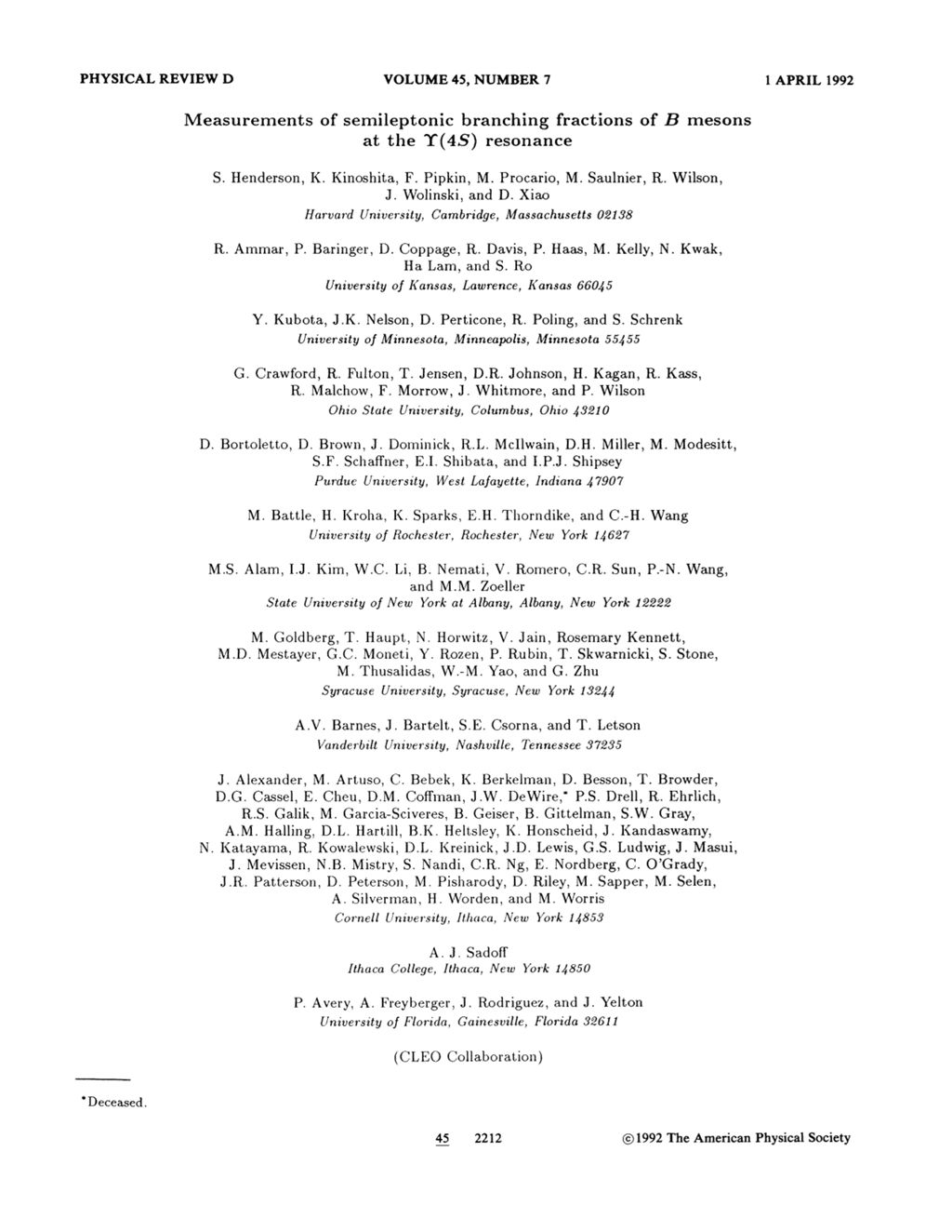 Miniature of Measurements of semileptonic branching fractions of B mesons at the '(4S) resonance