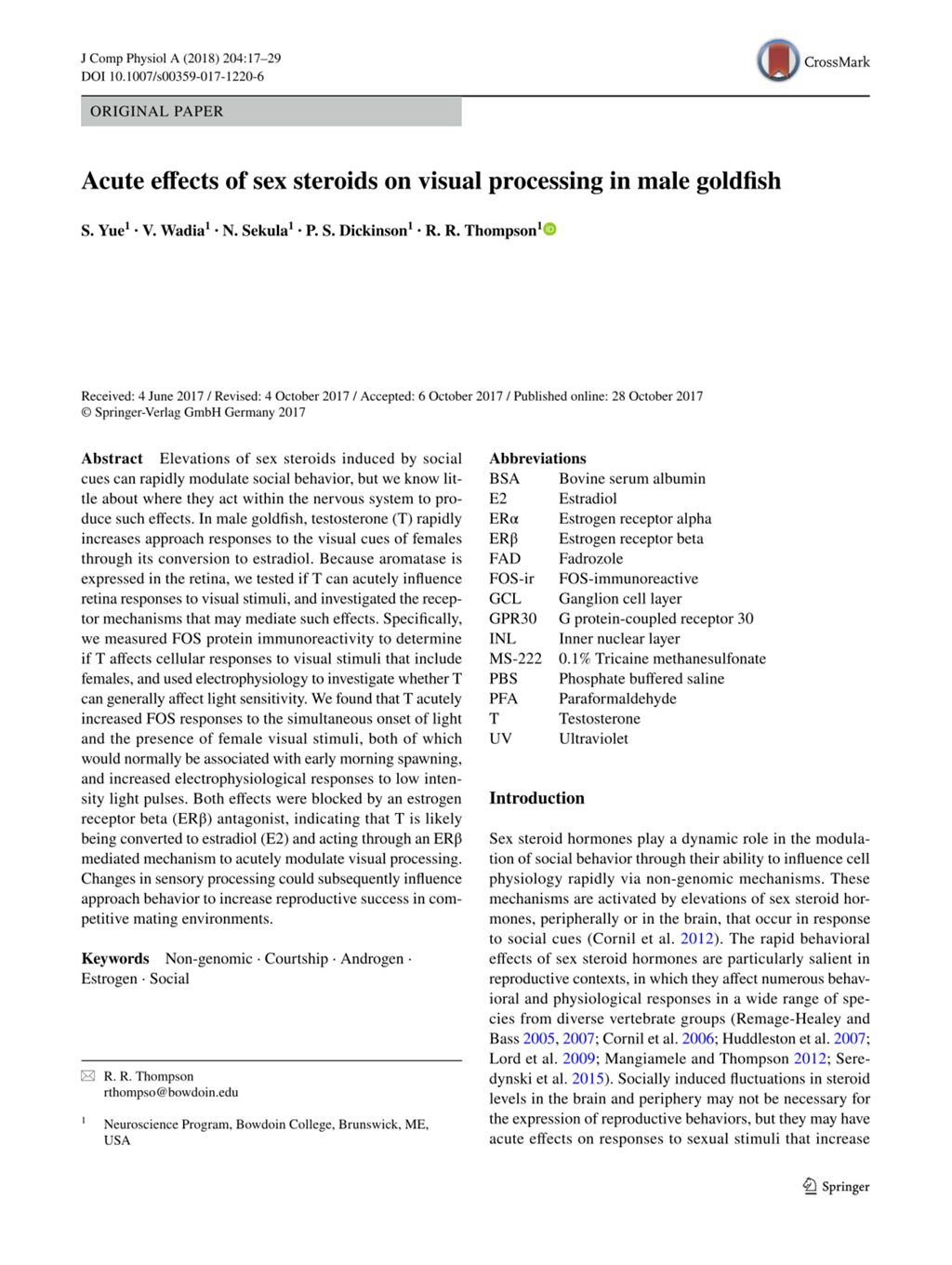 Miniature of Acute effects of sex steroids on visual processing in male goldfish