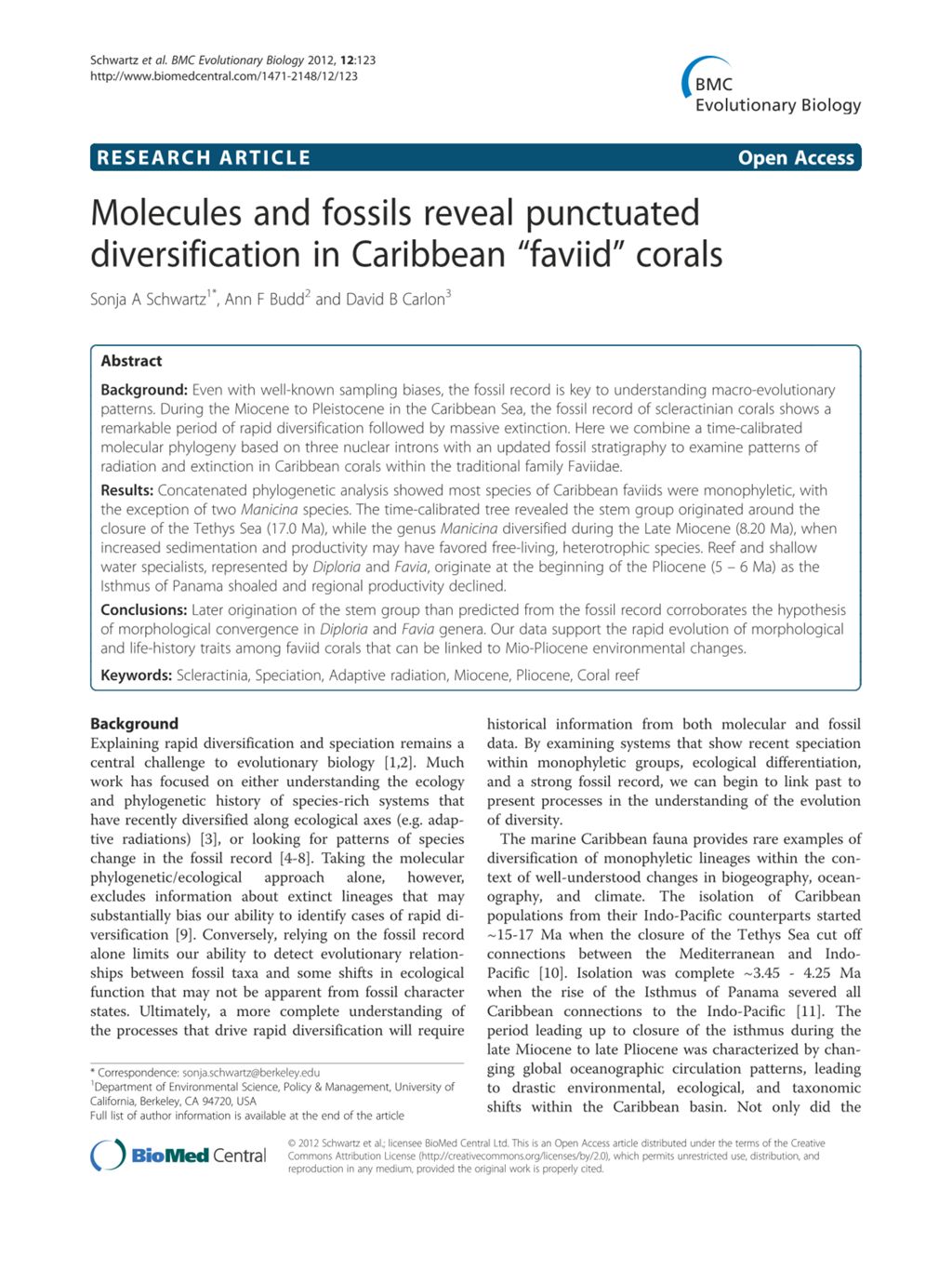 Miniature of Molecules and fossils reveal punctuated diversification in Caribbean "faviid" corals