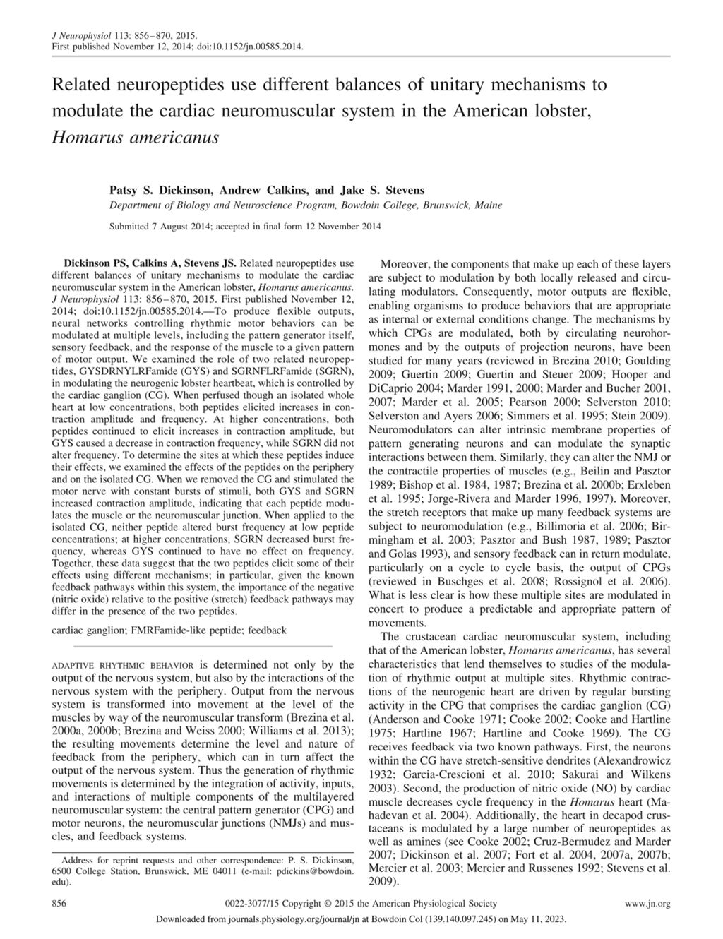 Miniature of Related neuropeptides use different balances of unitary mechanisms to modulate the cardiac neuromuscular system in the American lobster, Homarus americanus