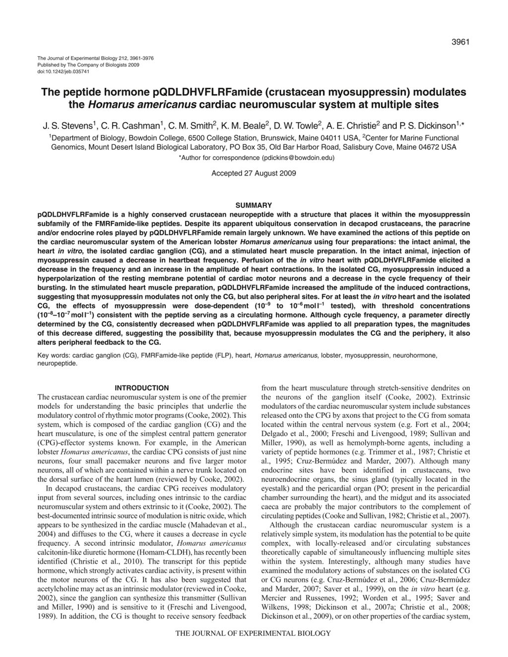 Miniature of The peptide hormone pQDLDHVFLRFamide (crustacean myosuppressin) modulates the Homarus americanus cardiac neuromuscular system at multiple sites