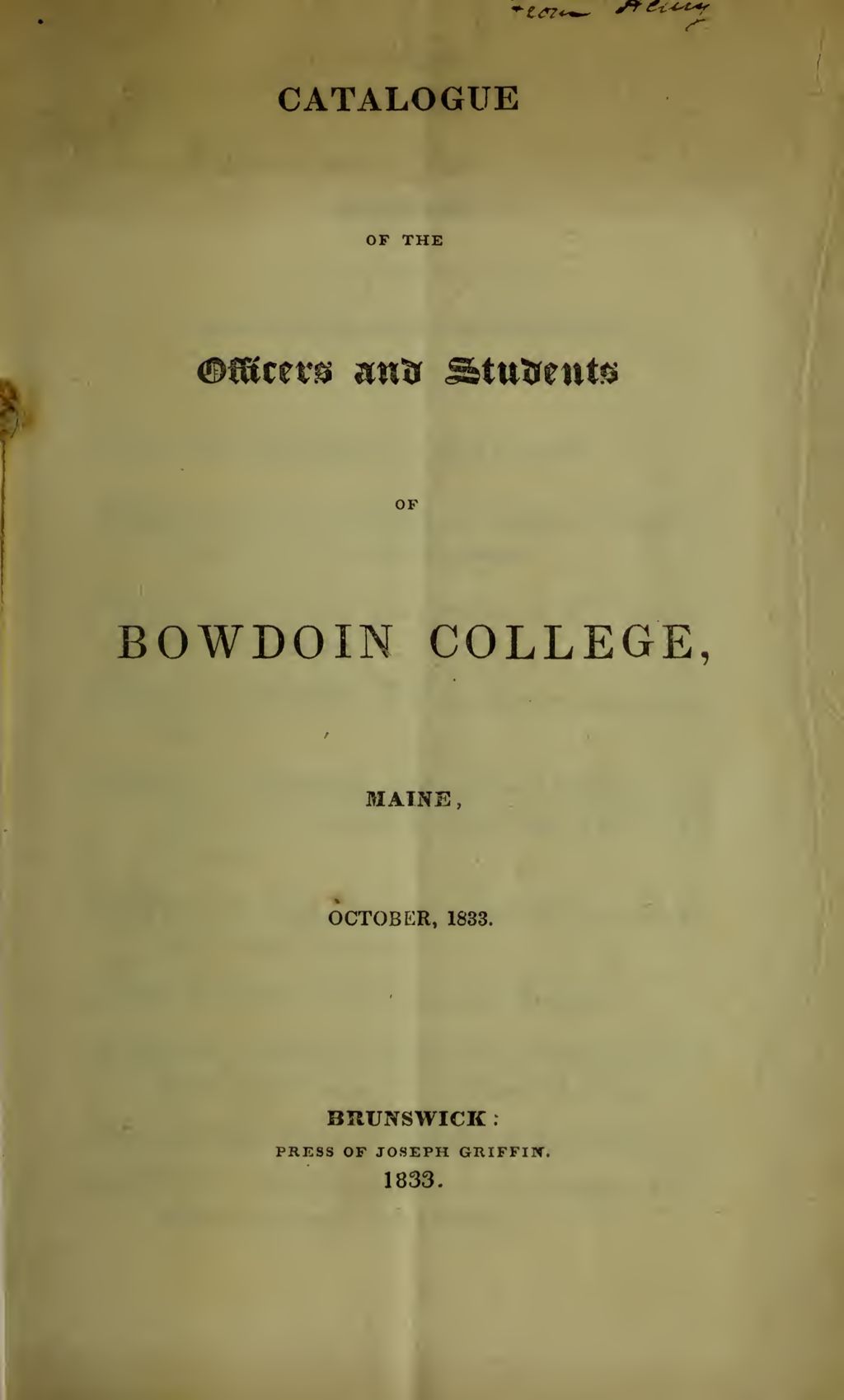 Miniature of Bowdoin College Catalogue (1833 Oct)