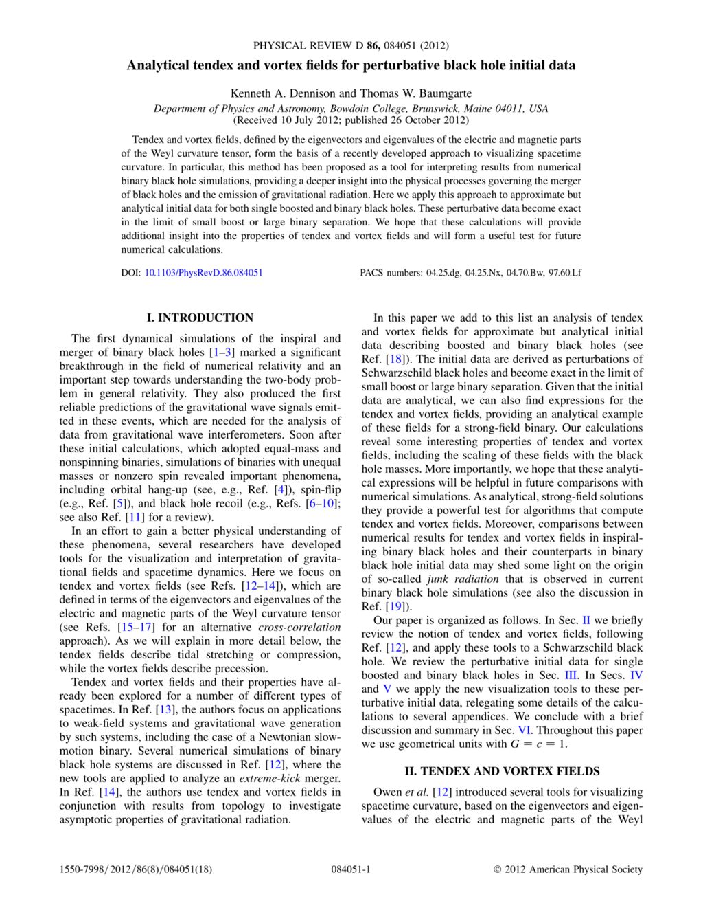 Miniature of Analytical tendex and vortex fields for perturbative black hole initial data