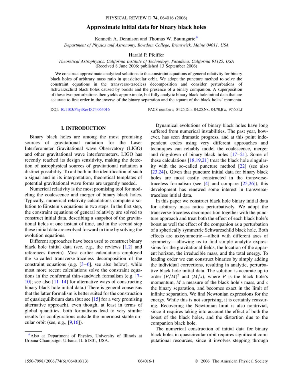 Miniature of Approximate initial data for binary black holes