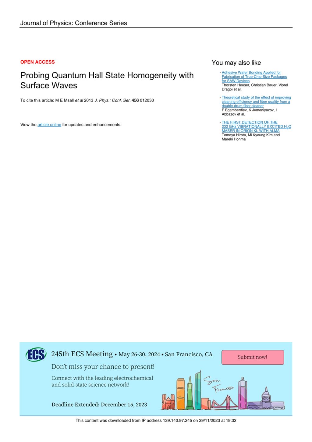 Miniature of Probing quantum Hall state homogeneity with surface waves