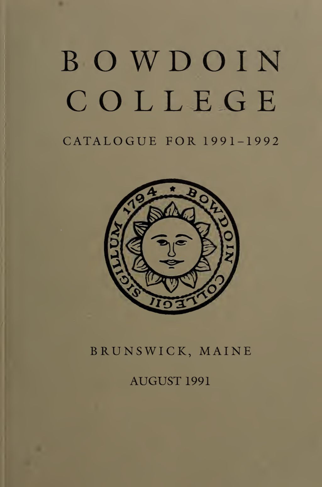 Miniature of Bowdoin College Catalogue (1991-1992)